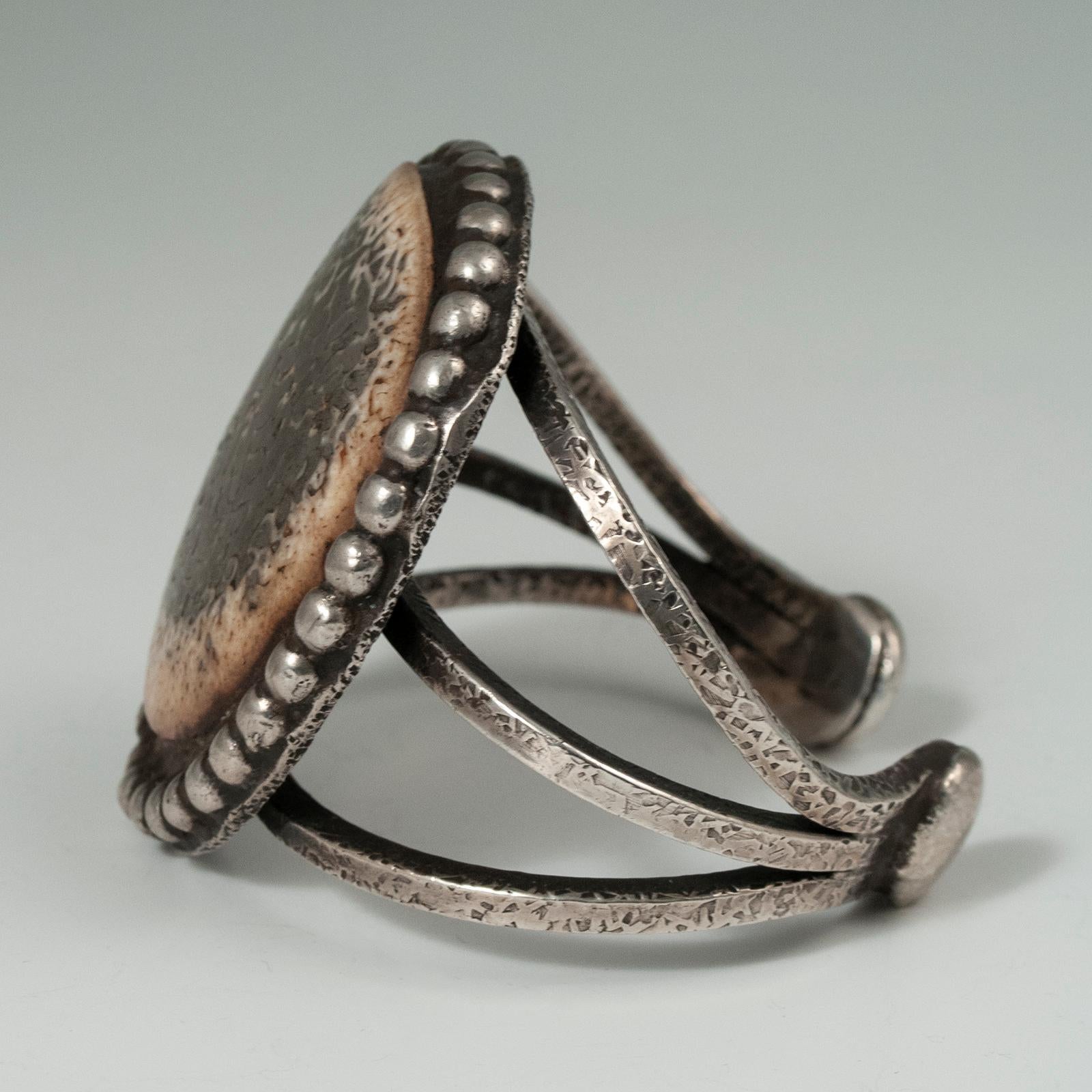 Mid-20th Century, Native American Antler and Silver Cuff Bracelet 1
