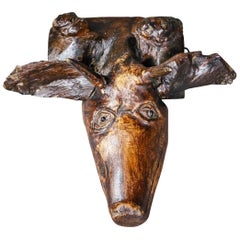 Mid-20th Century Naturalistic Carved Deer Head Trophy Mount