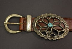 Mid-20th century Navajo Sterling Silver, Turquoise, and Leather Concho Belt