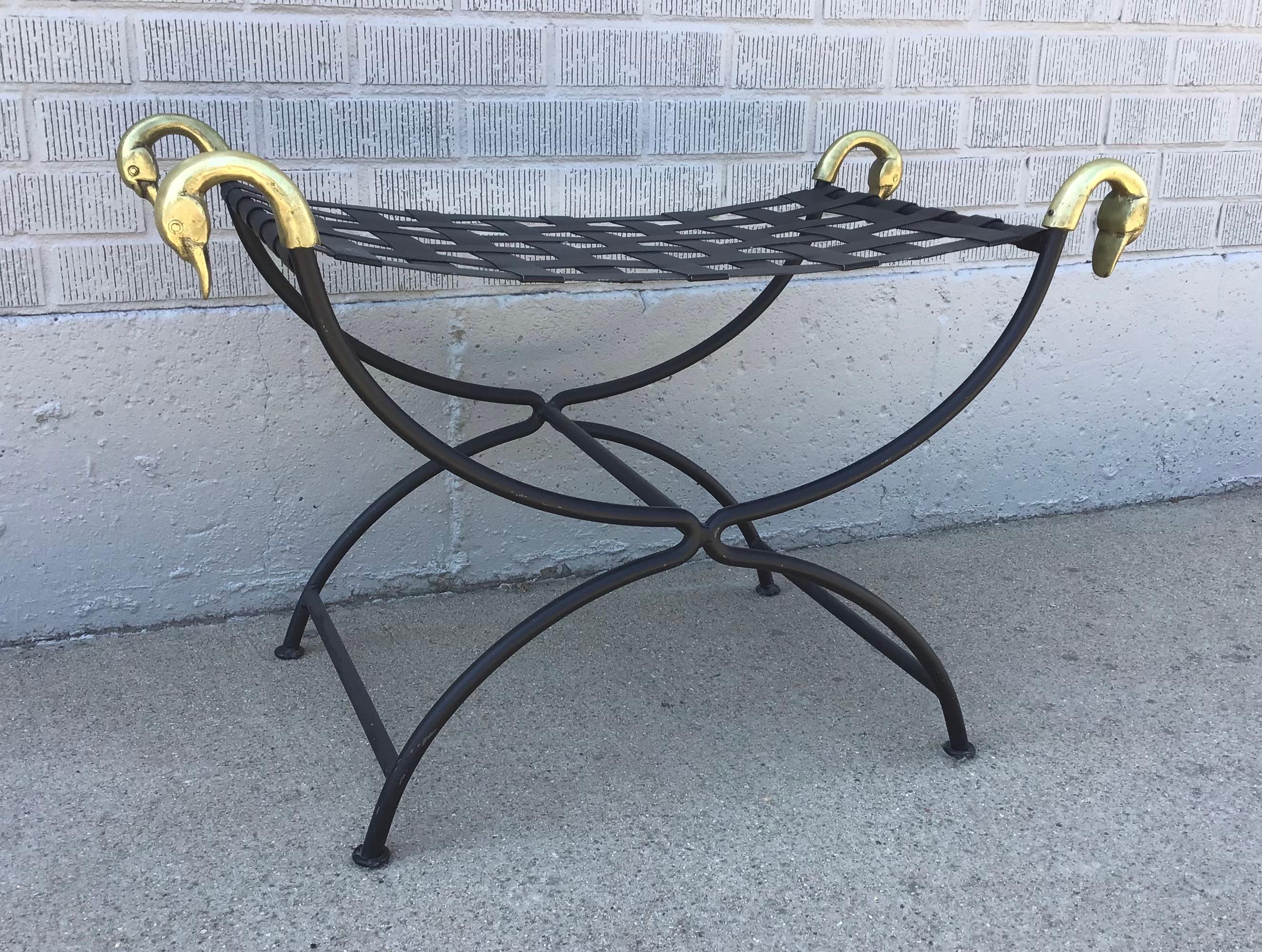 Mid 20th Century Neoclassical Curule Swan Stool Attributed to Maison Jansen For Sale 4