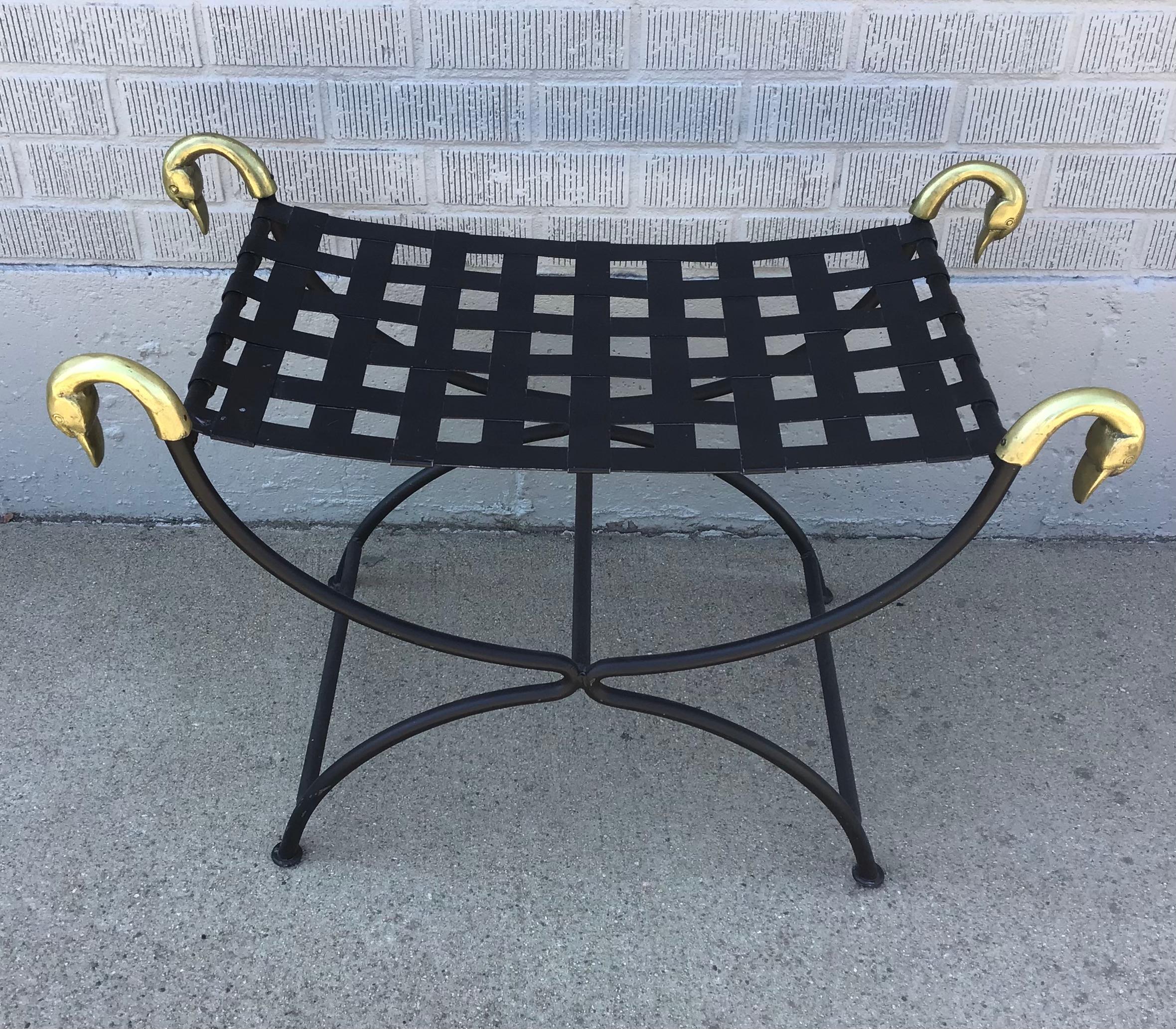 Neoclassical Revival Mid 20th Century Neoclassical Curule Swan Stool Attributed to Maison Jansen For Sale
