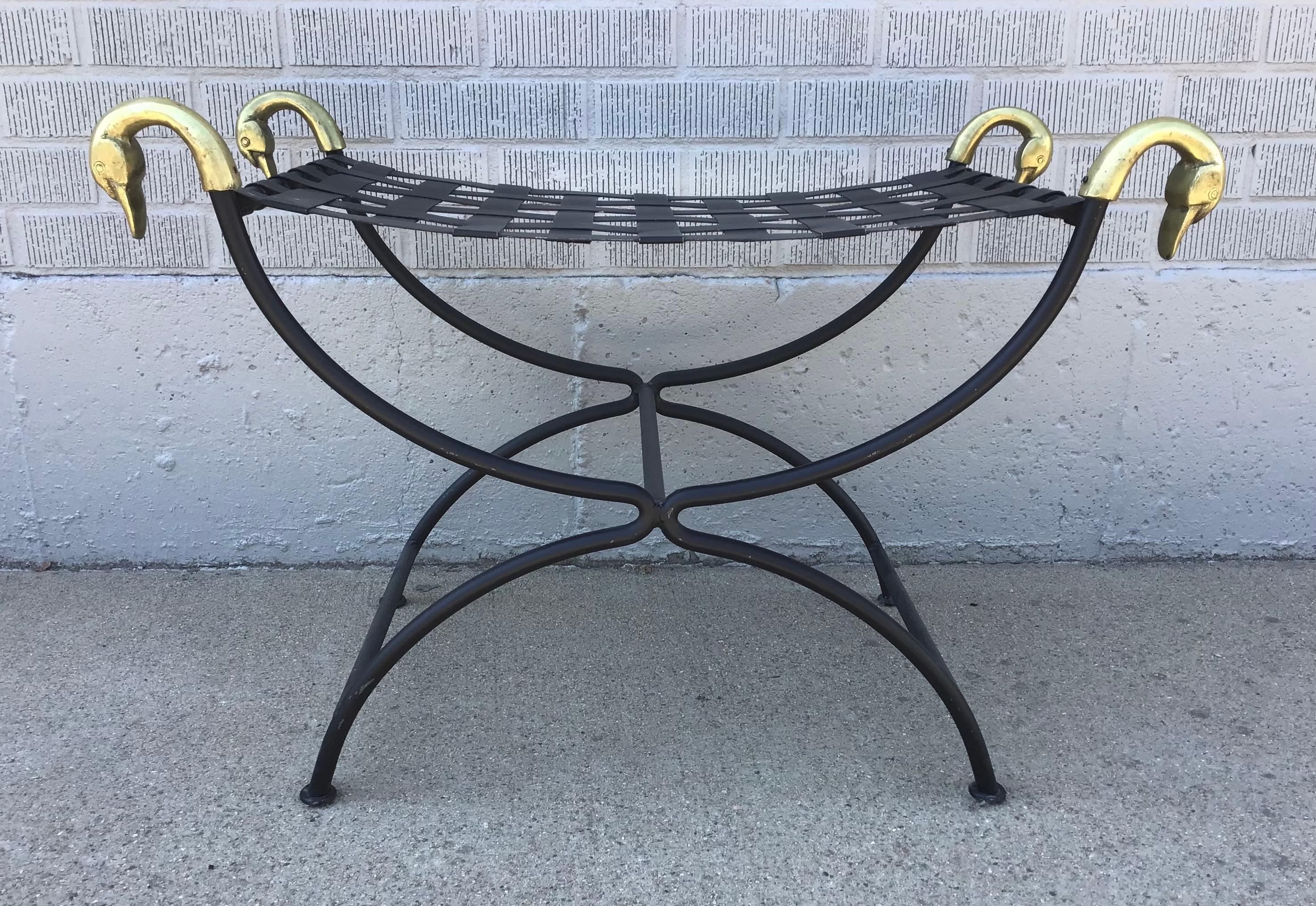 Mid 20th Century Neoclassical Curule Swan Stool Attributed to Maison Jansen In Good Condition For Sale In Wheat Ridge, CO