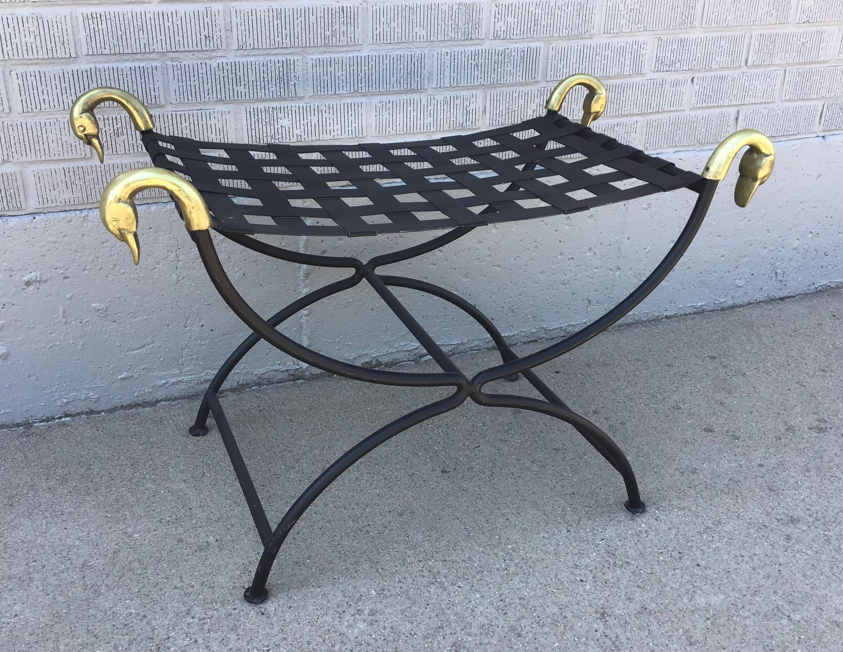 Metal Mid 20th Century Neoclassical Curule Swan Stool Attributed to Maison Jansen For Sale