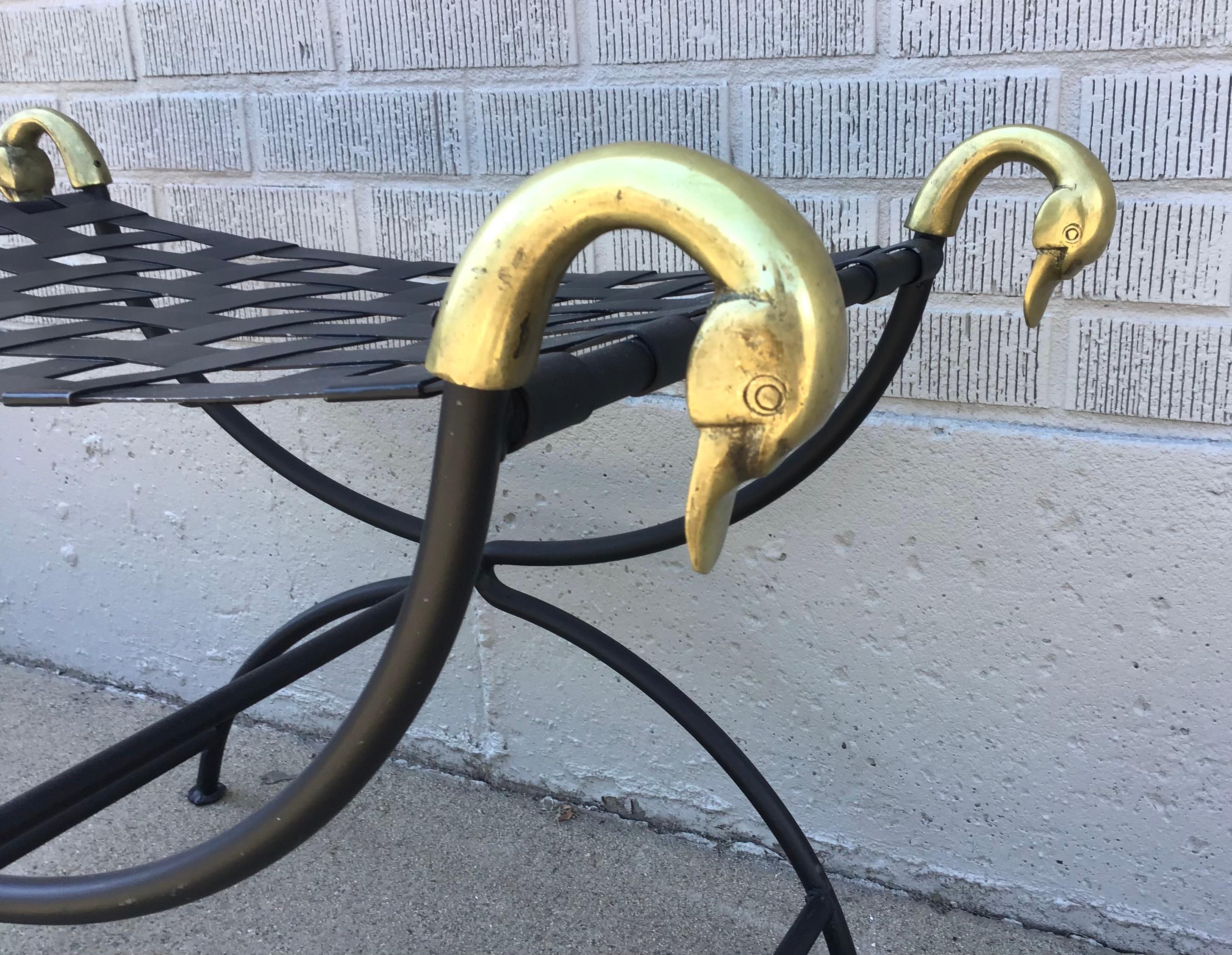 Mid 20th Century Neoclassical Curule Swan Stool Attributed to Maison Jansen For Sale 1