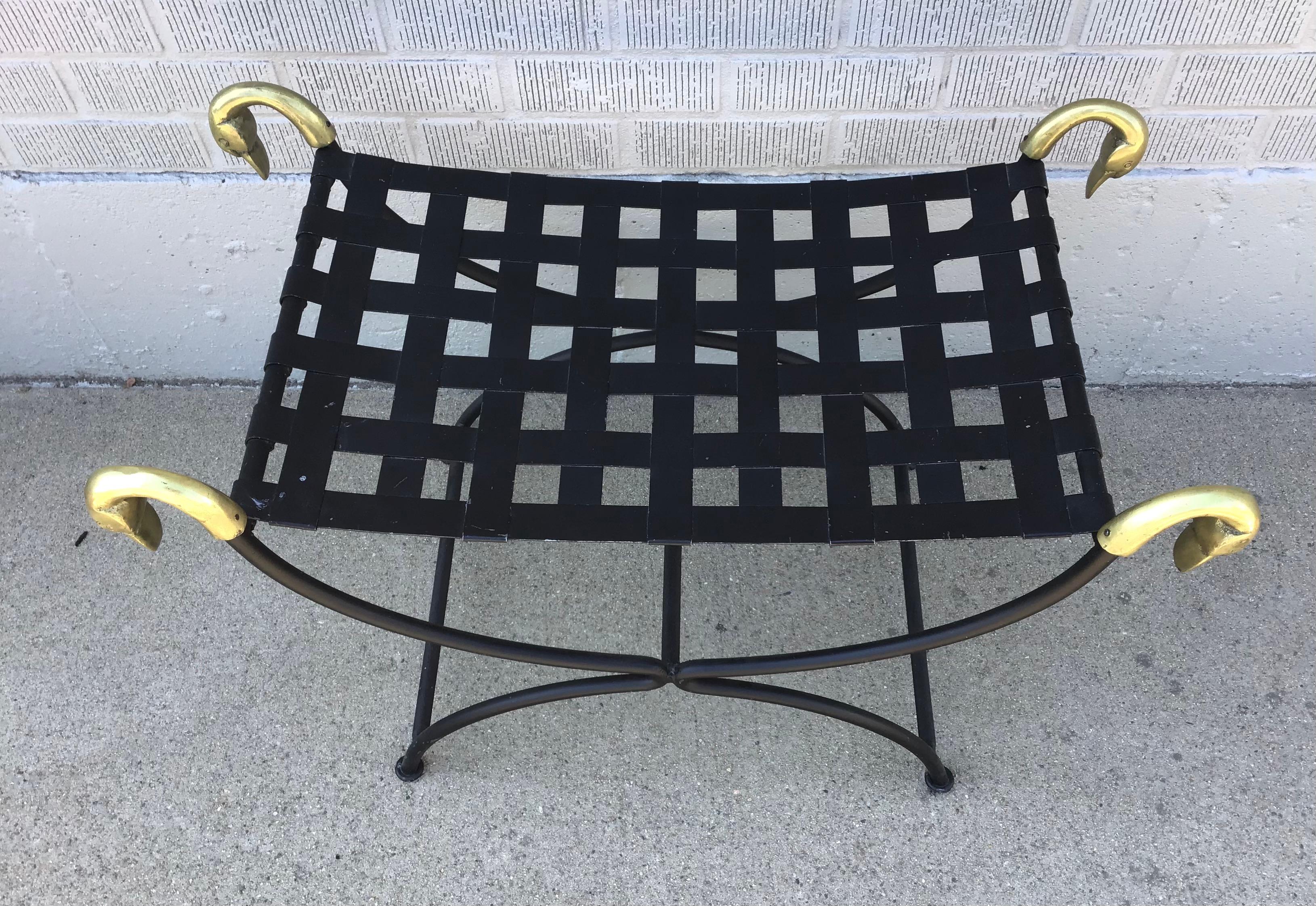 Mid 20th Century Neoclassical Curule Swan Stool Attributed to Maison Jansen For Sale 2