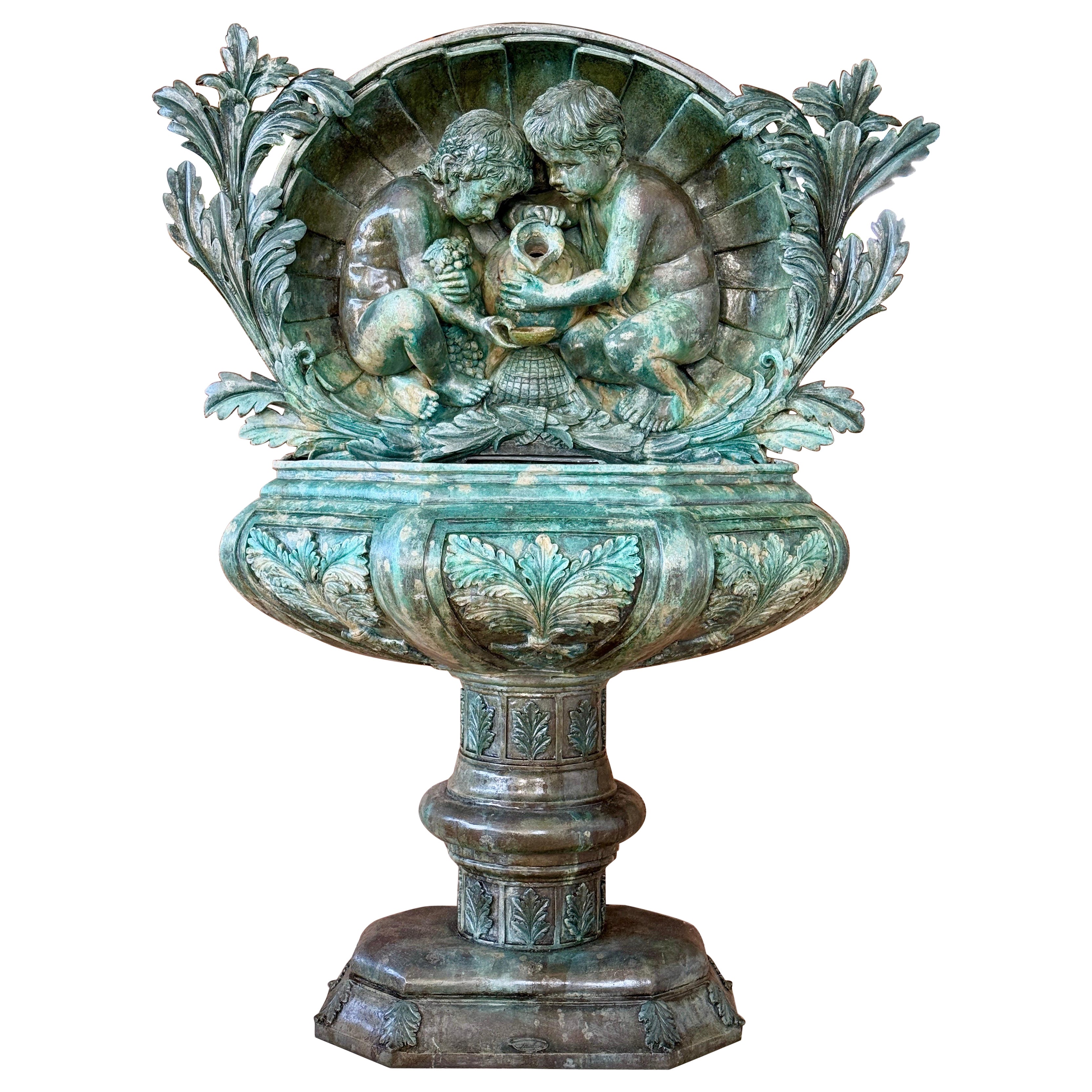 Mid-20th Century Neoclassical Revival Verdigris Patinated Cast Metal Two-Piece F