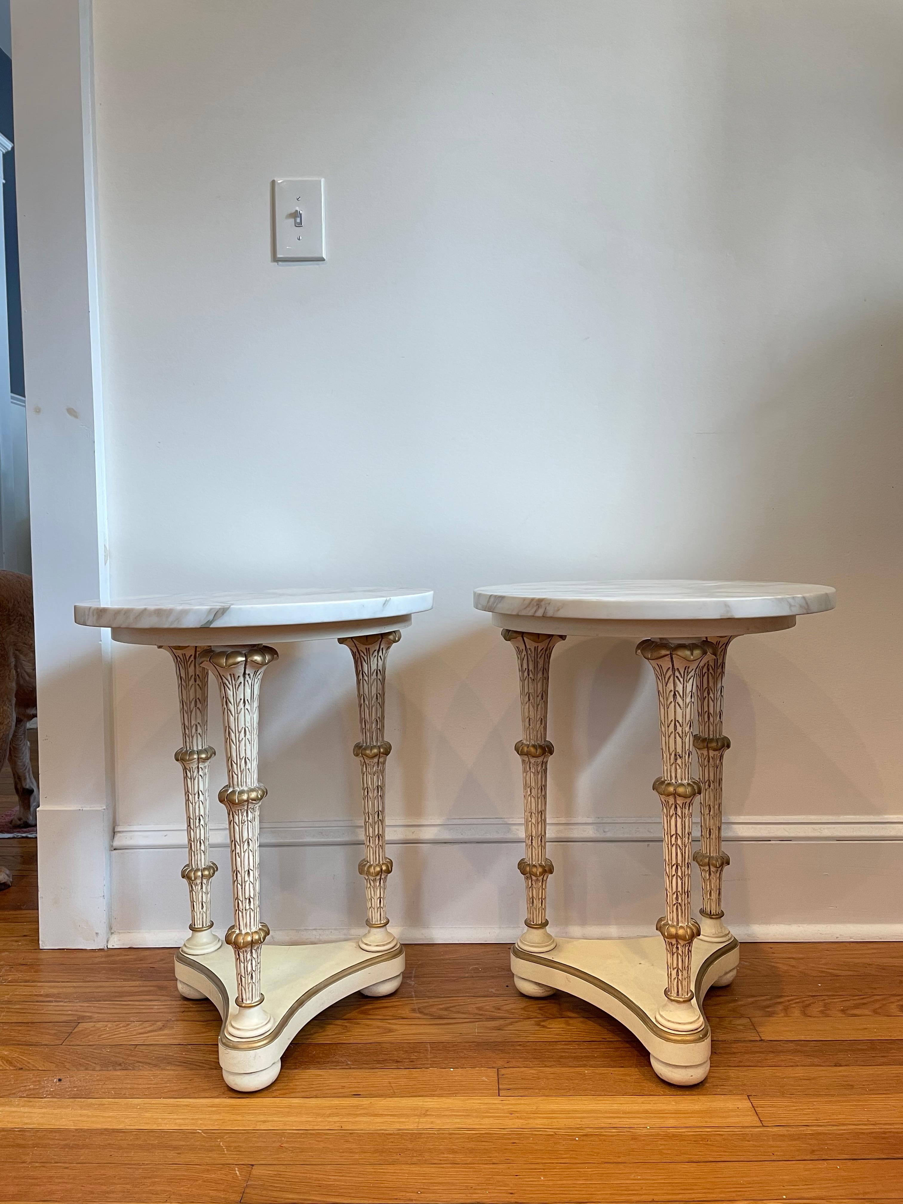 Mid 20th Century Neoclassical Style Marble Top Palm Frond Gueridon Tables For Sale 1