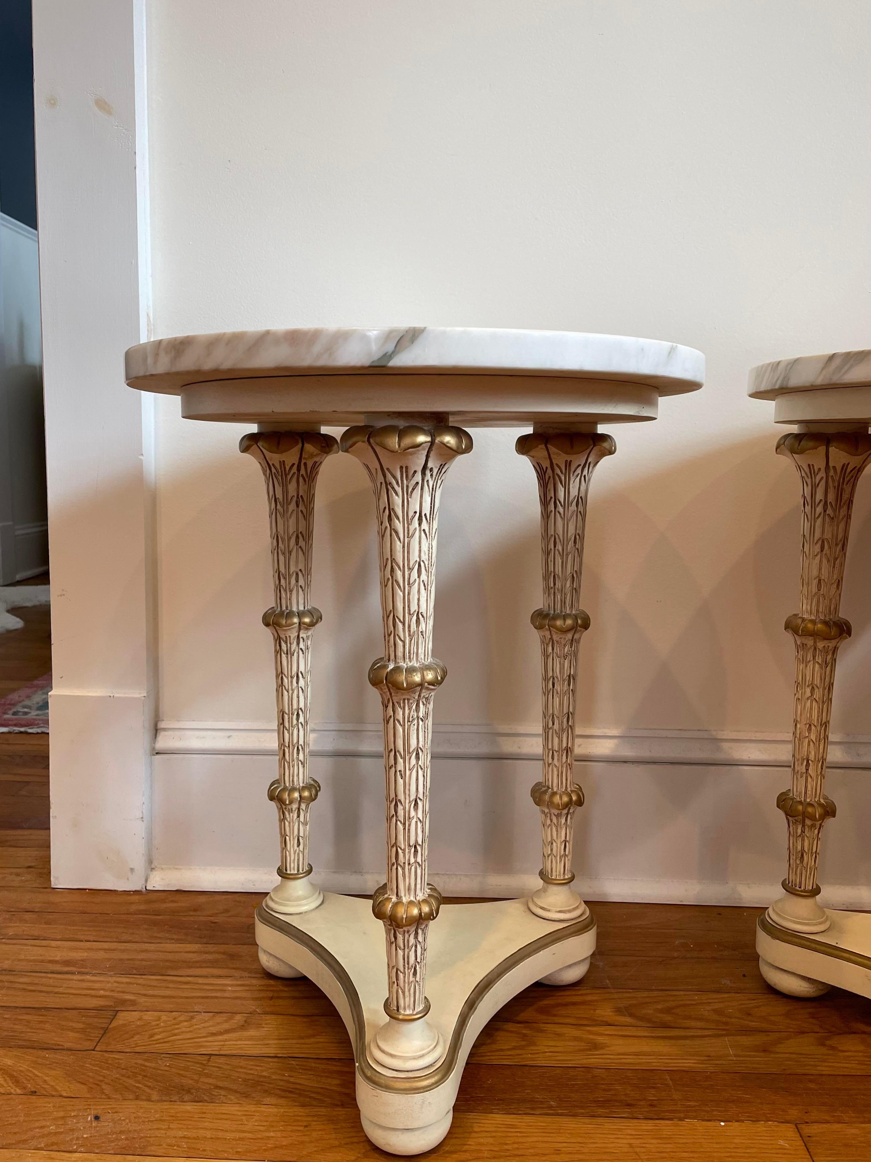 Mid 20th Century Neoclassical Style Marble Top Palm Frond Gueridon Tables For Sale 2