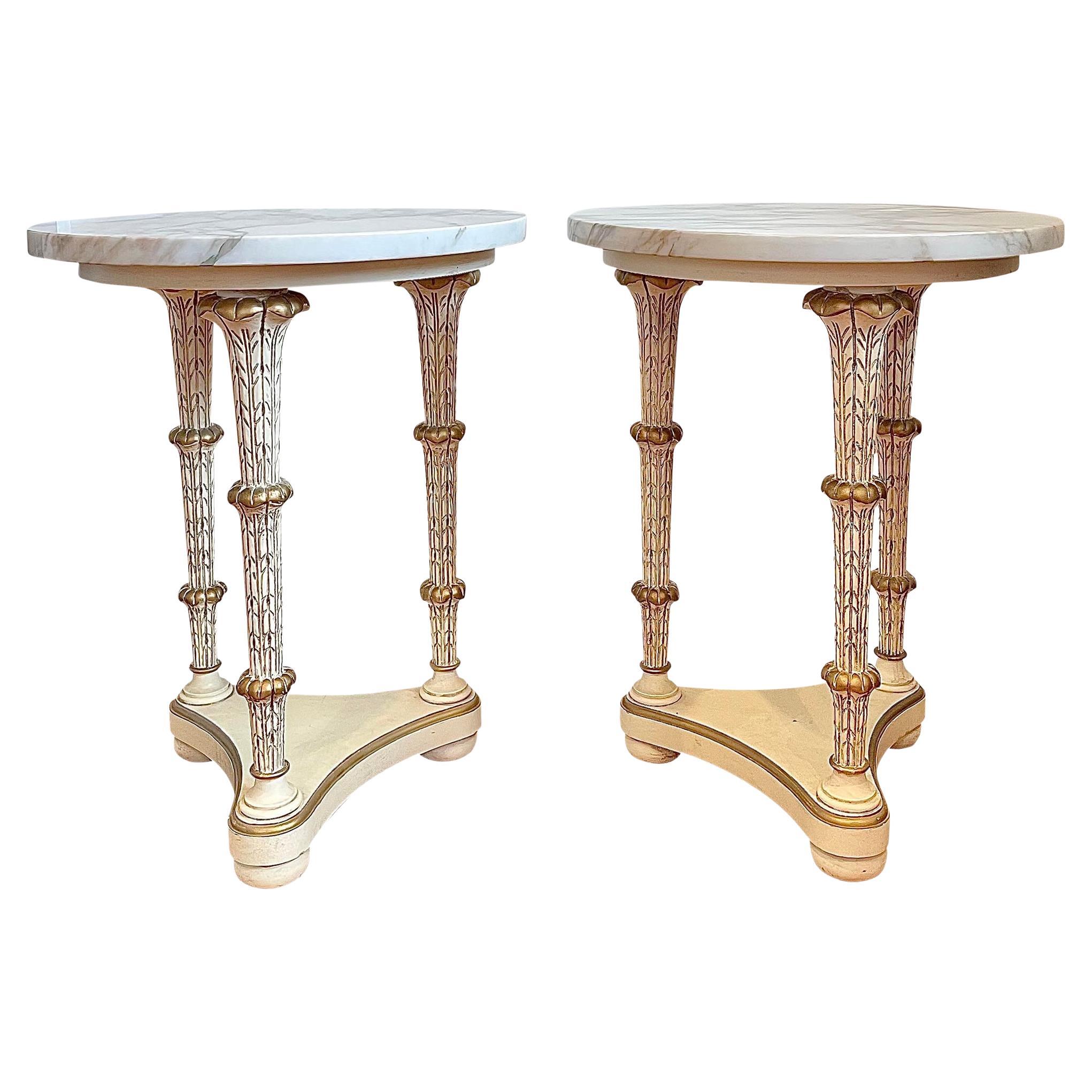 Mid 20th Century Neoclassical Style Marble Top Palm Frond Gueridon Tables
