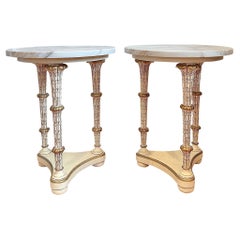 Tables de Gueridon de style néoclassique du milieu du 20e siècle à plateau de marbre et palmier