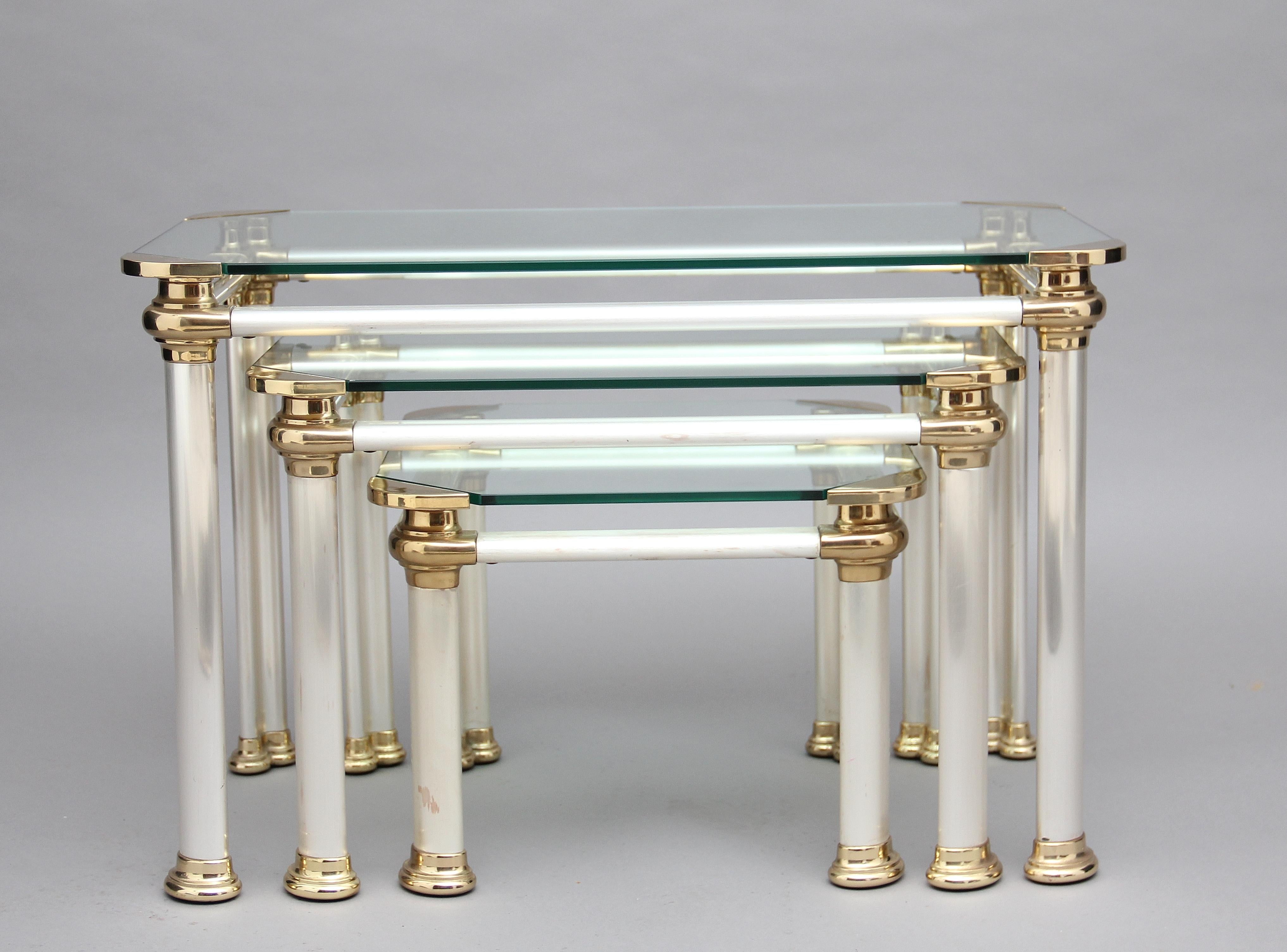 Glass Mid-20th Century Nest of Three Tables For Sale