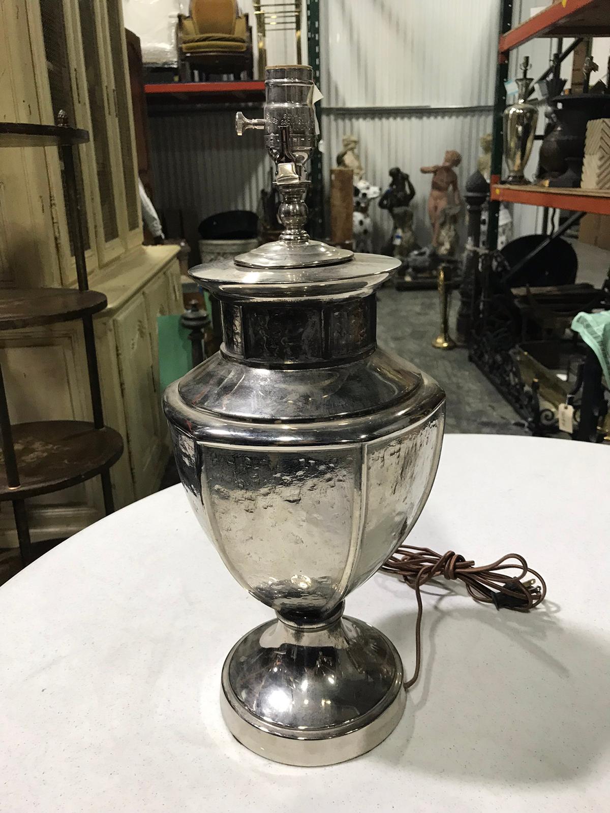 Nickel Mid-20th Century Nicke-Plated Urn Lamp For Sale