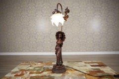 Mid-20th Century Night Light Featuring Woman Figurine Made of Zamak Alloy