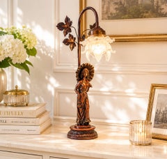 Mid-20th Century Night Light Featuring Woman Figurine Made of Zamak Alloy