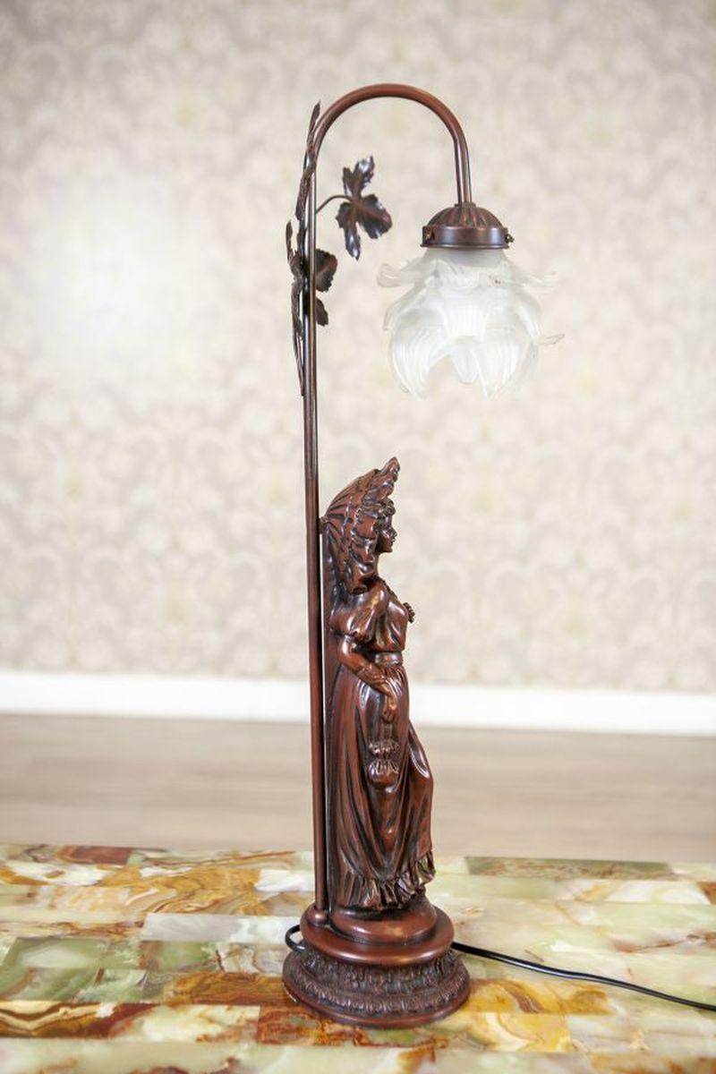 Brass Mid-20th Century Night Light Featuring Woman Figurine Made of Zamak Alloy For Sale