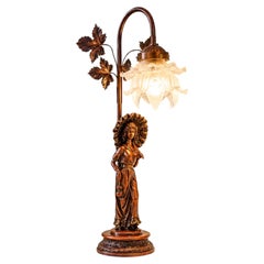Mid-20th Century Night Light Featuring Woman Figurine Made of Zamak Alloy