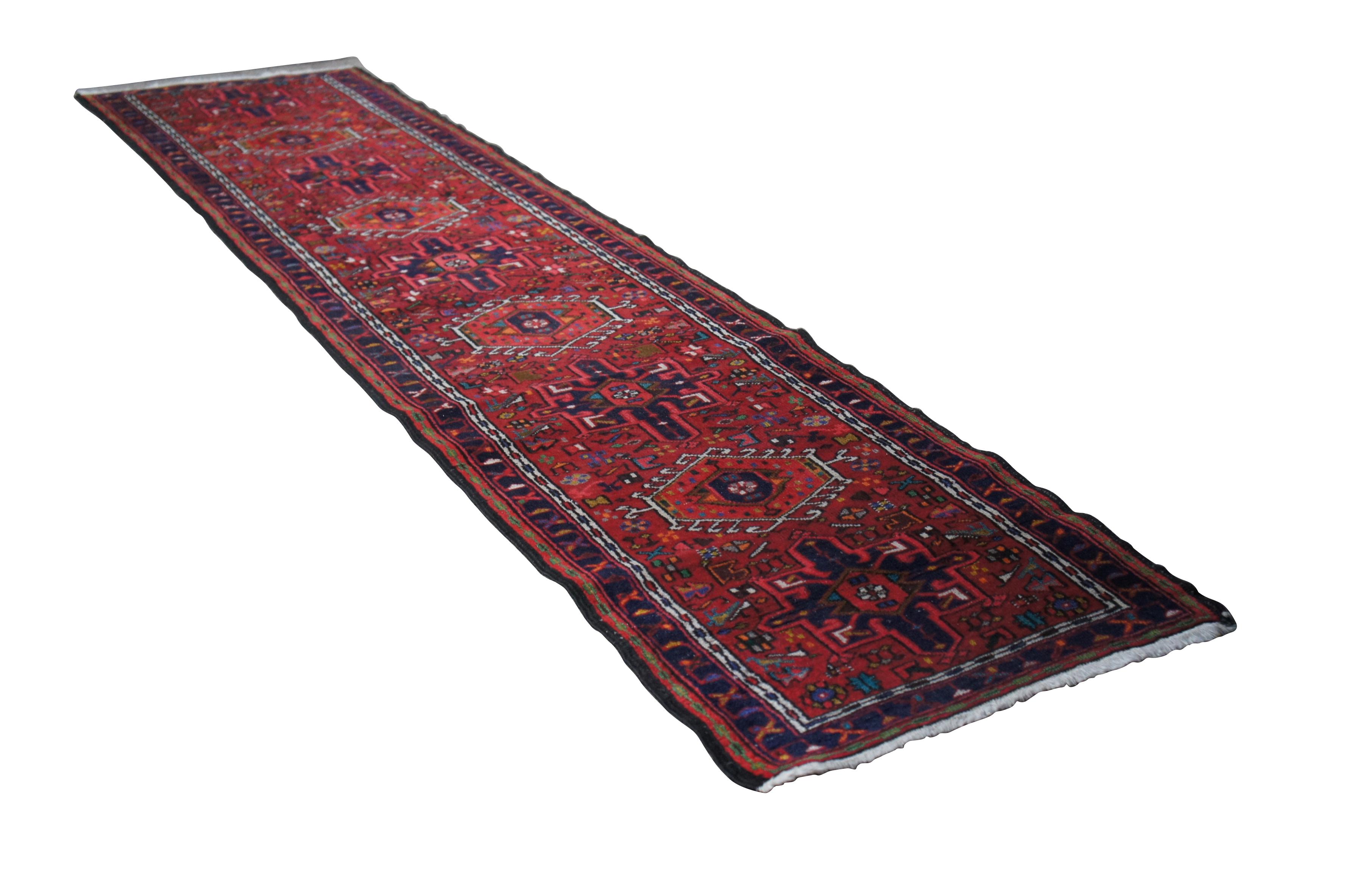Mid 20th Century NW Persian Heriz Karadja Wool Area Rug Runner Mat 2.9' x 10' In Good Condition For Sale In Dayton, OH