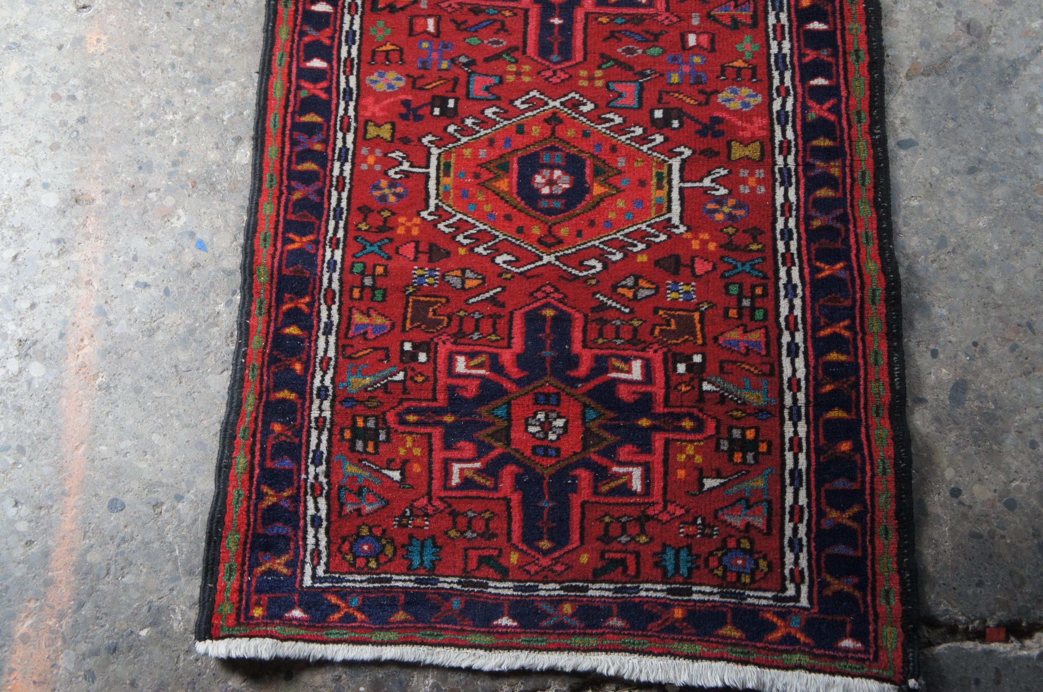 Mid 20th Century NW Persian Heriz Karadja Wool Area Rug Runner Mat 2.9' x 10' For Sale 1
