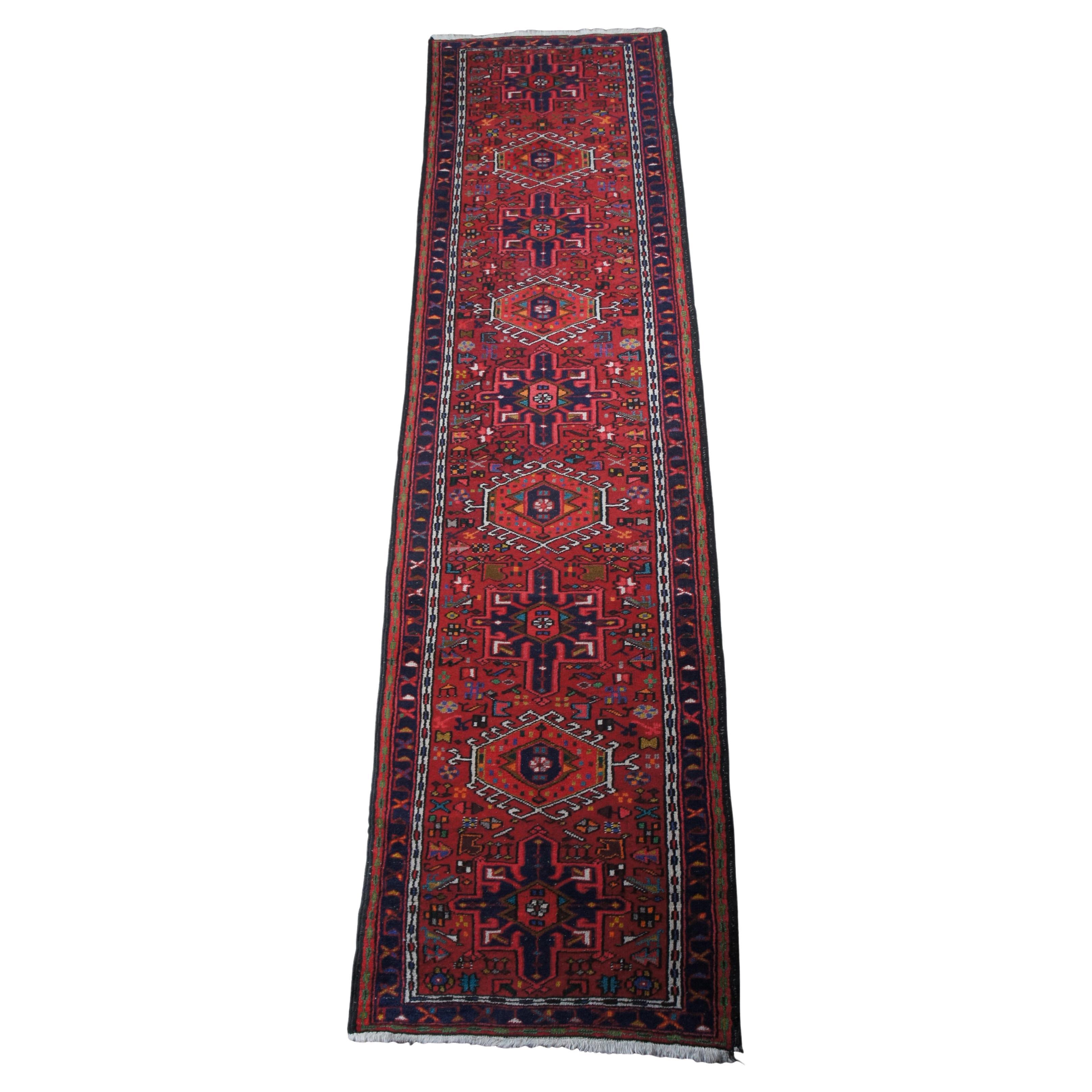 Mid 20th Century NW Persian Heriz Karadja Wool Area Rug Runner Mat 2.9' x 10' For Sale
