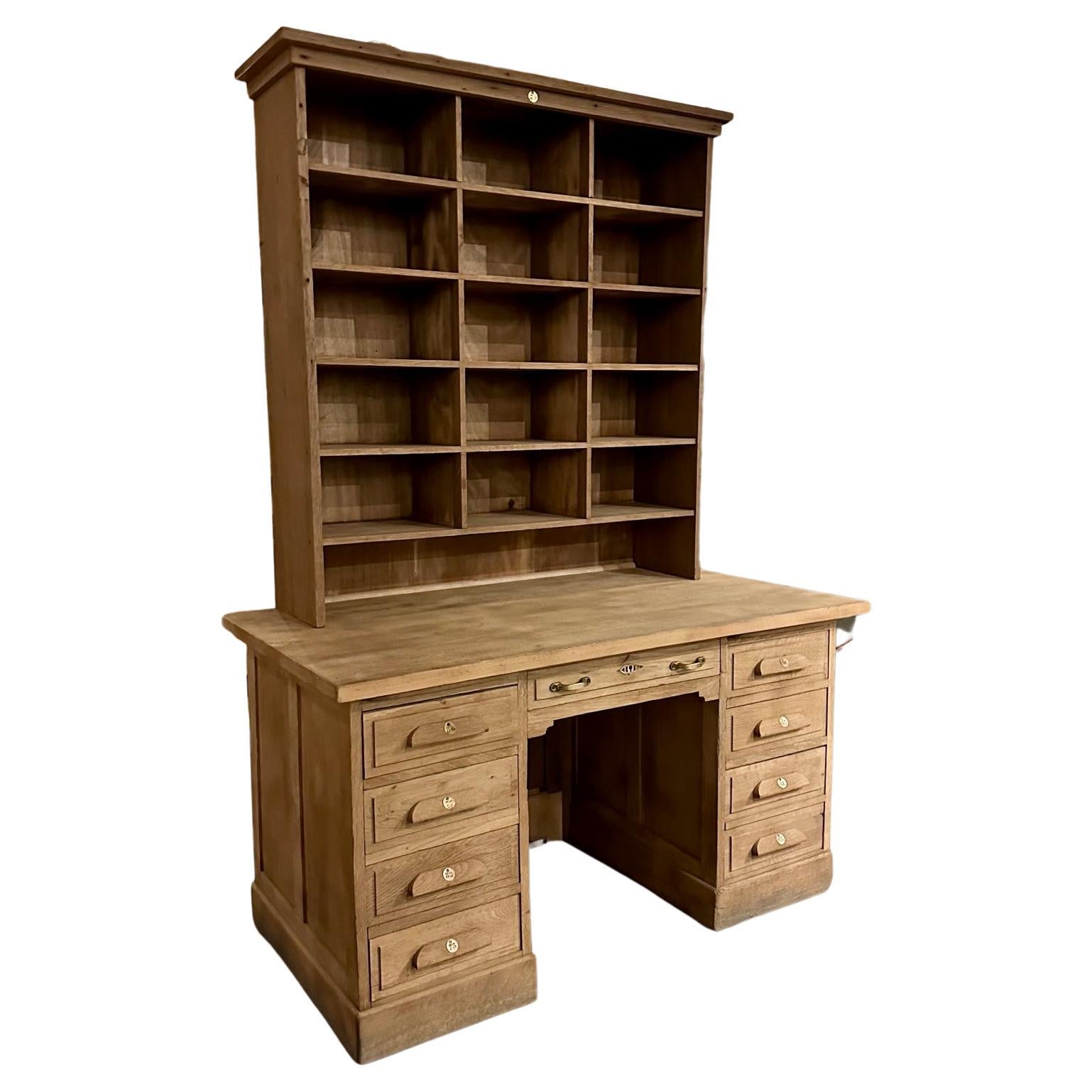 20th Century Lordly Historicism Desk Solid Oak with Walnut Veneer For