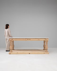 Mid-20th Century Oak Draper’s Table with Marble Top, Vintage Design