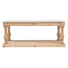 Mid-20th Century Oak Draper’s Table with Marble Top, Vintage Design