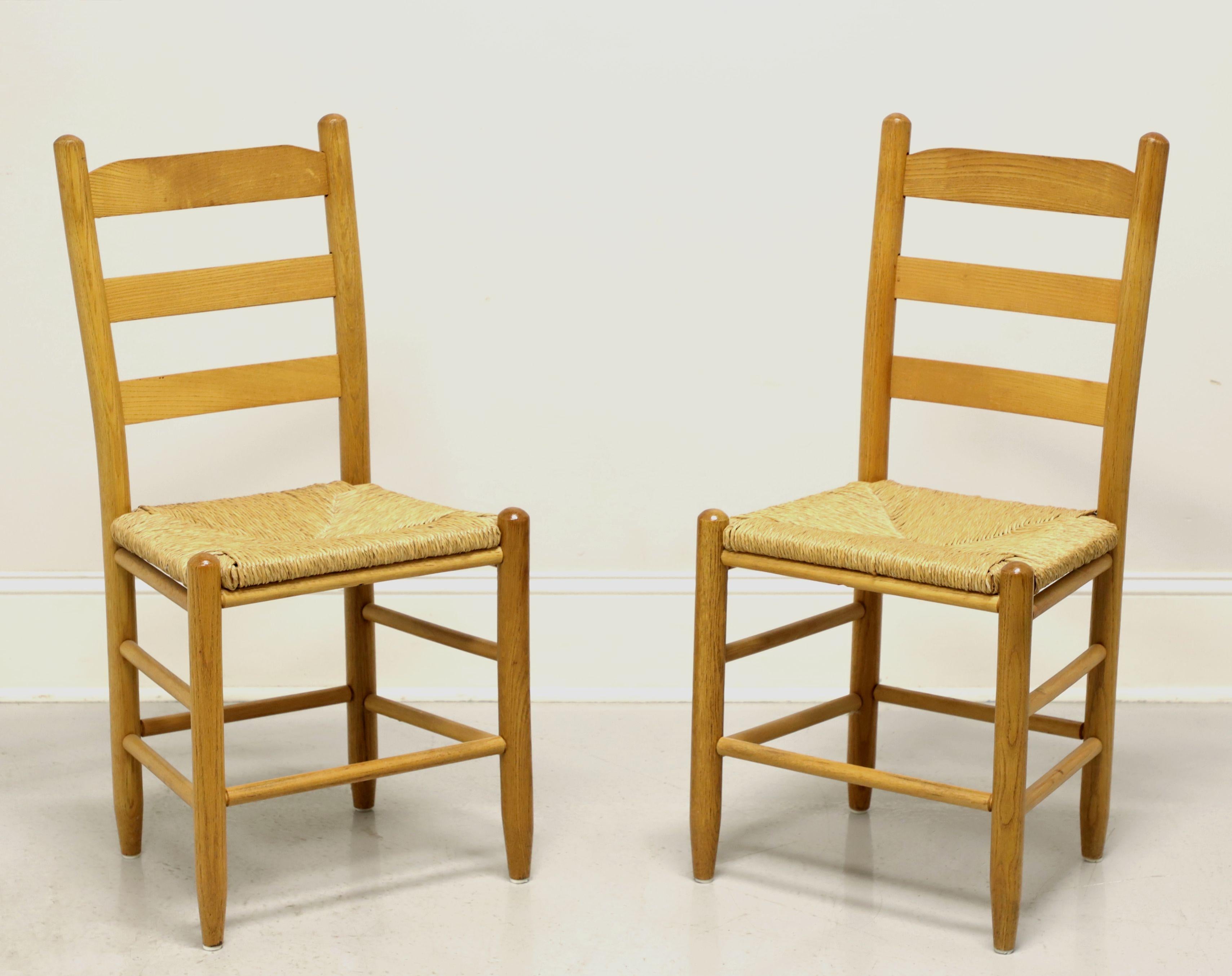 Mid 20th Century Oak Ladder Back Side Chairs with Rush Seats - Pair A 5
