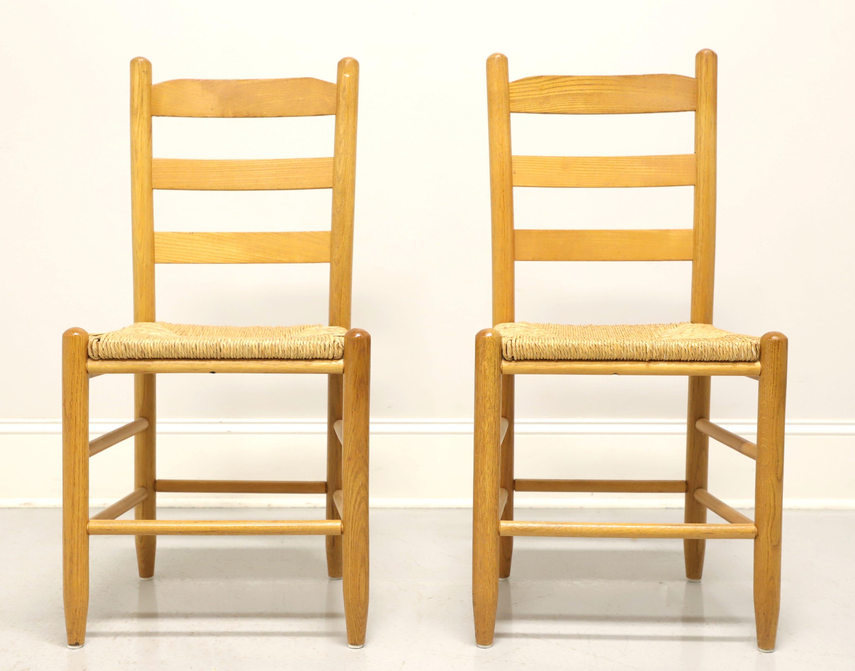 Rustic Mid 20th Century Oak Ladder Back Side Chairs with Rush Seats - Pair A