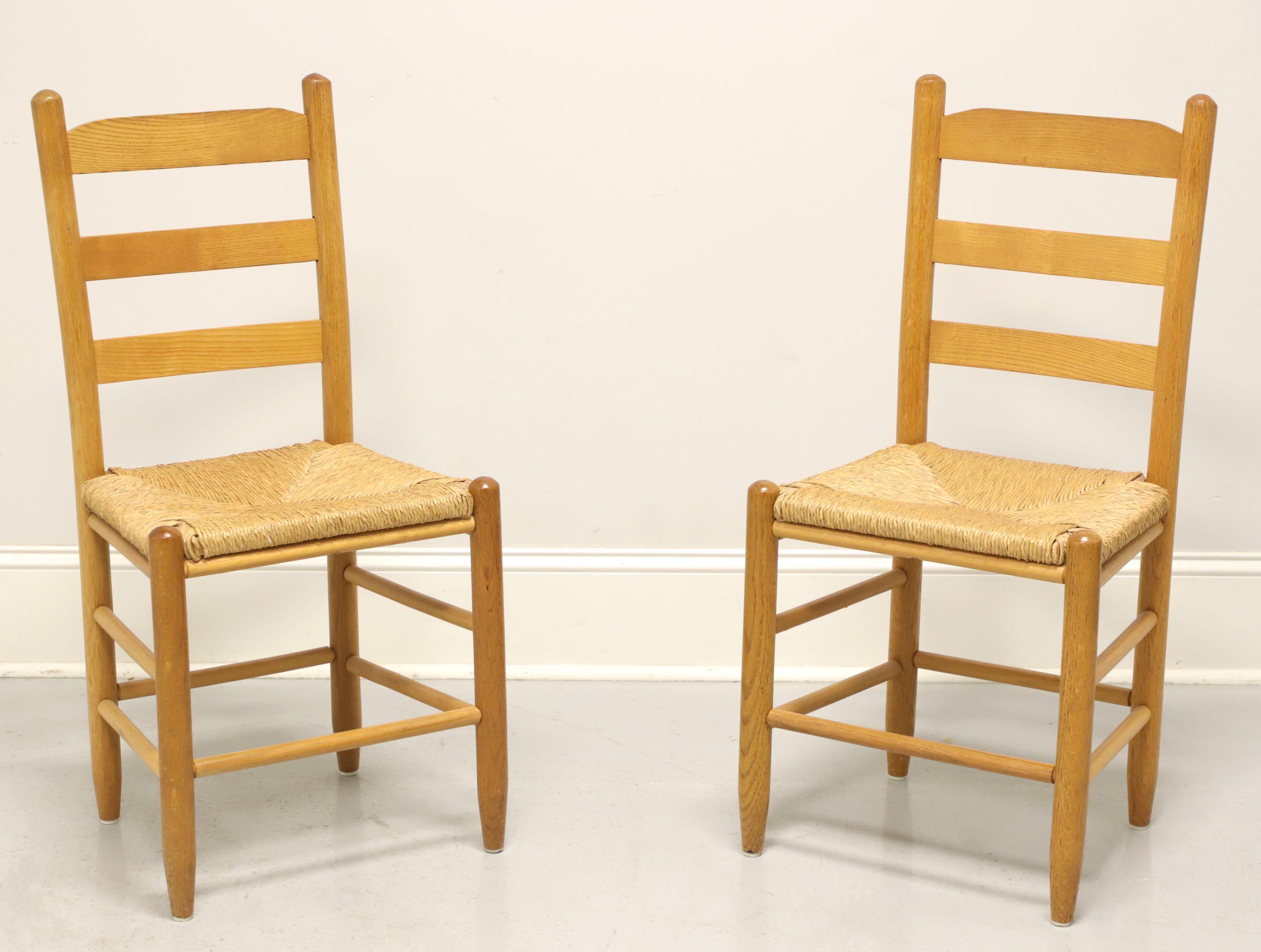 Mid 20th Century Oak Ladder Back Side Chairs with Rush Seats - Pair B For Sale 4