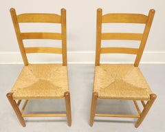 Mid 20th Century Oak Ladder Back Side Chairs with Rush Seats - Pair B