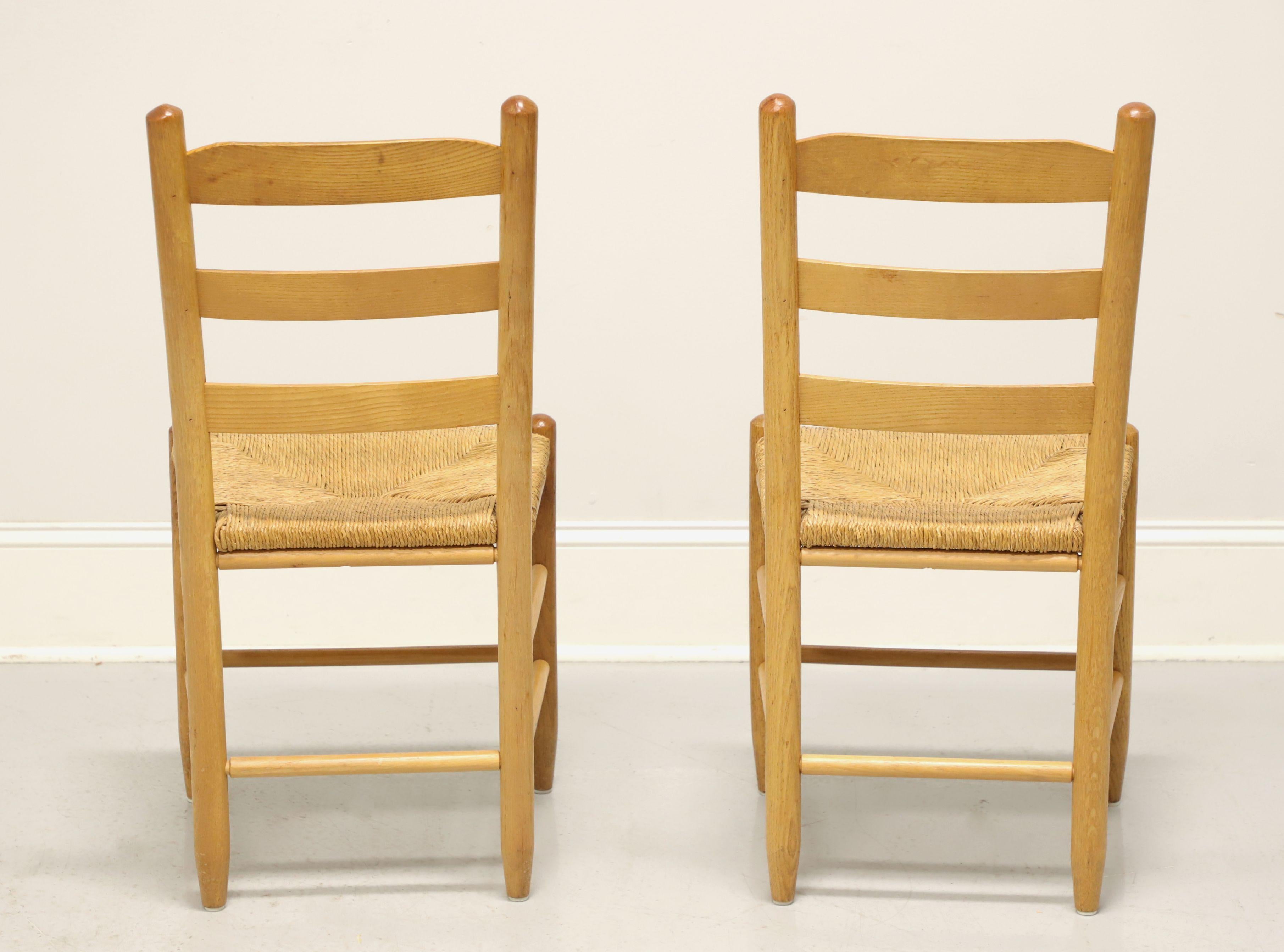 American Mid 20th Century Oak Ladder Back Side Chairs with Rush Seats - Pair B For Sale