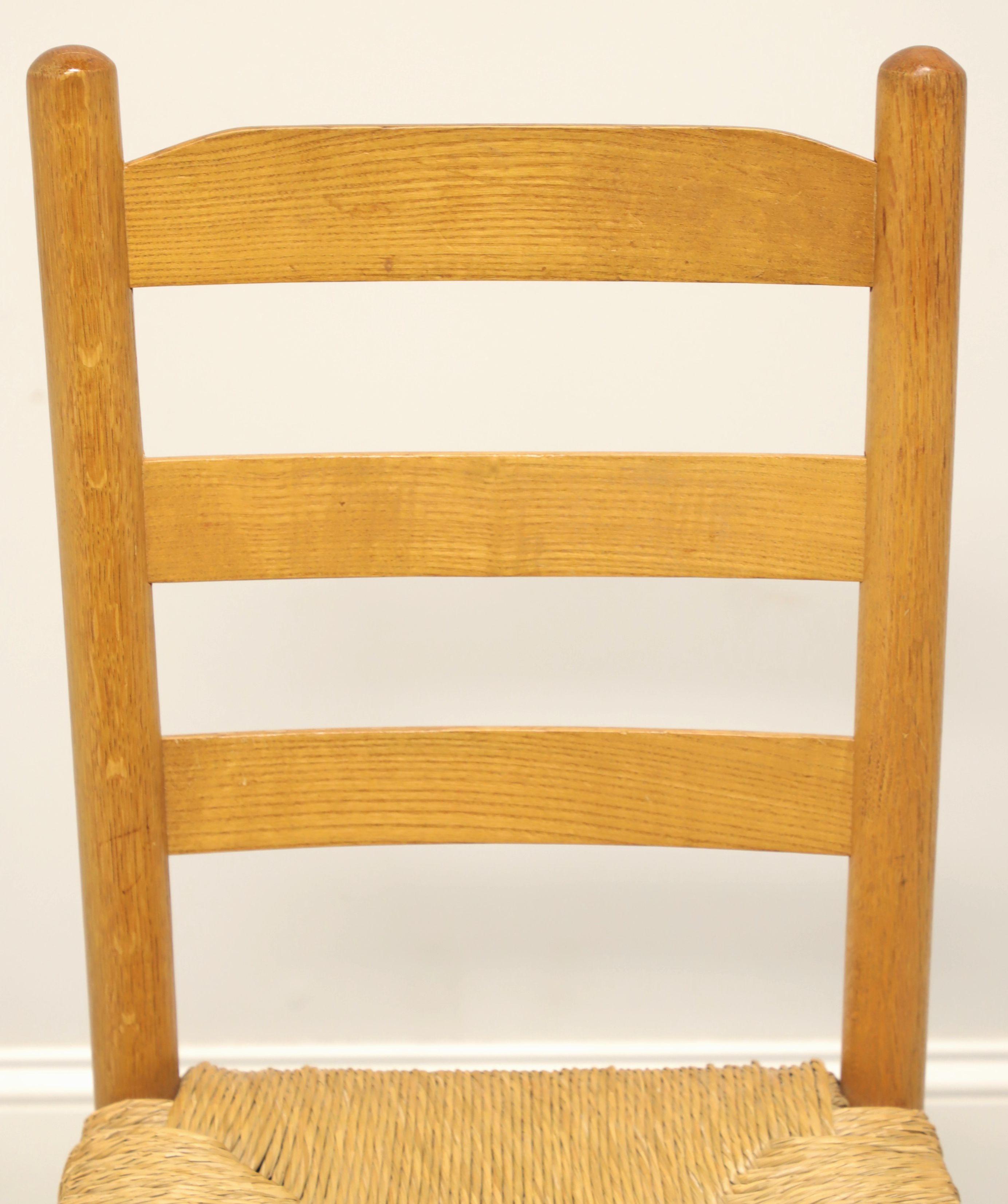 Mid 20th Century Oak Ladder Back Side Chairs with Rush Seats - Pair B For Sale 1