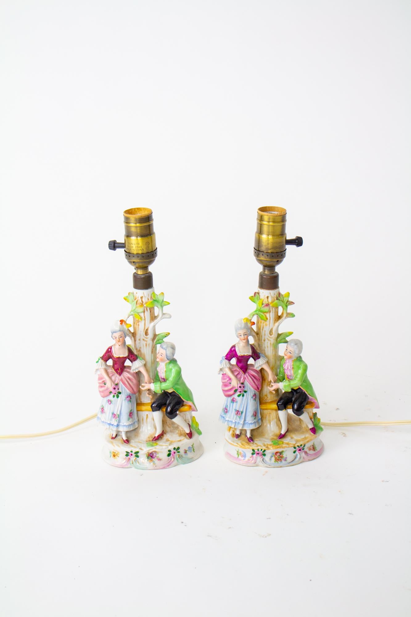 Mid 20th Century Occupied Japan Figural Lamps - a Pair In Good Condition For Sale In Canton, MA