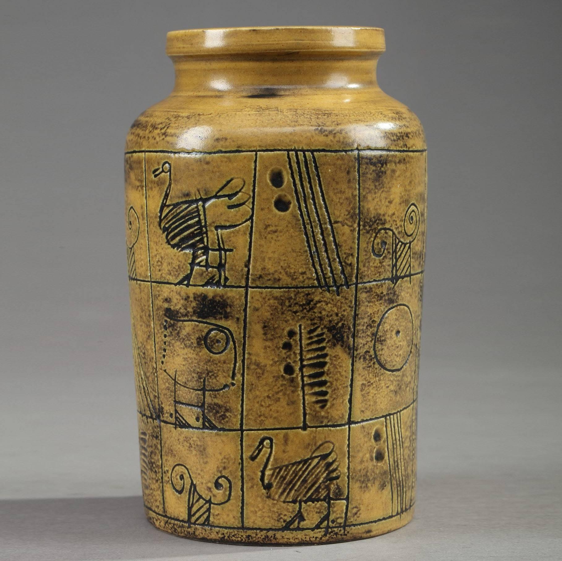 Mid-20th Century Ochre Glazed Ceramic Vase by Jacques Blin 1