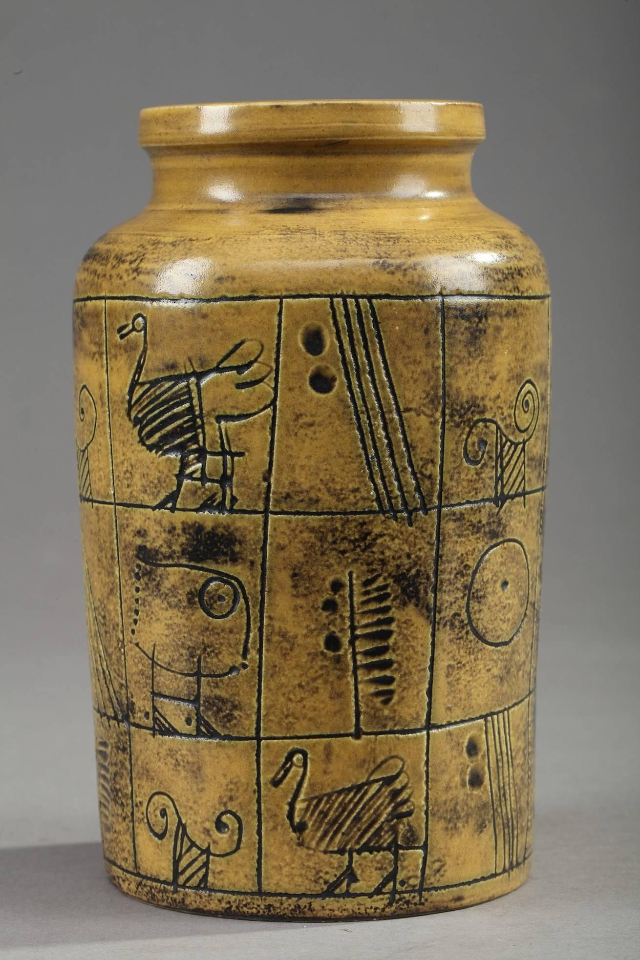 Mid-20th Century Ochre Glazed Ceramic Vase by Jacques Blin 3