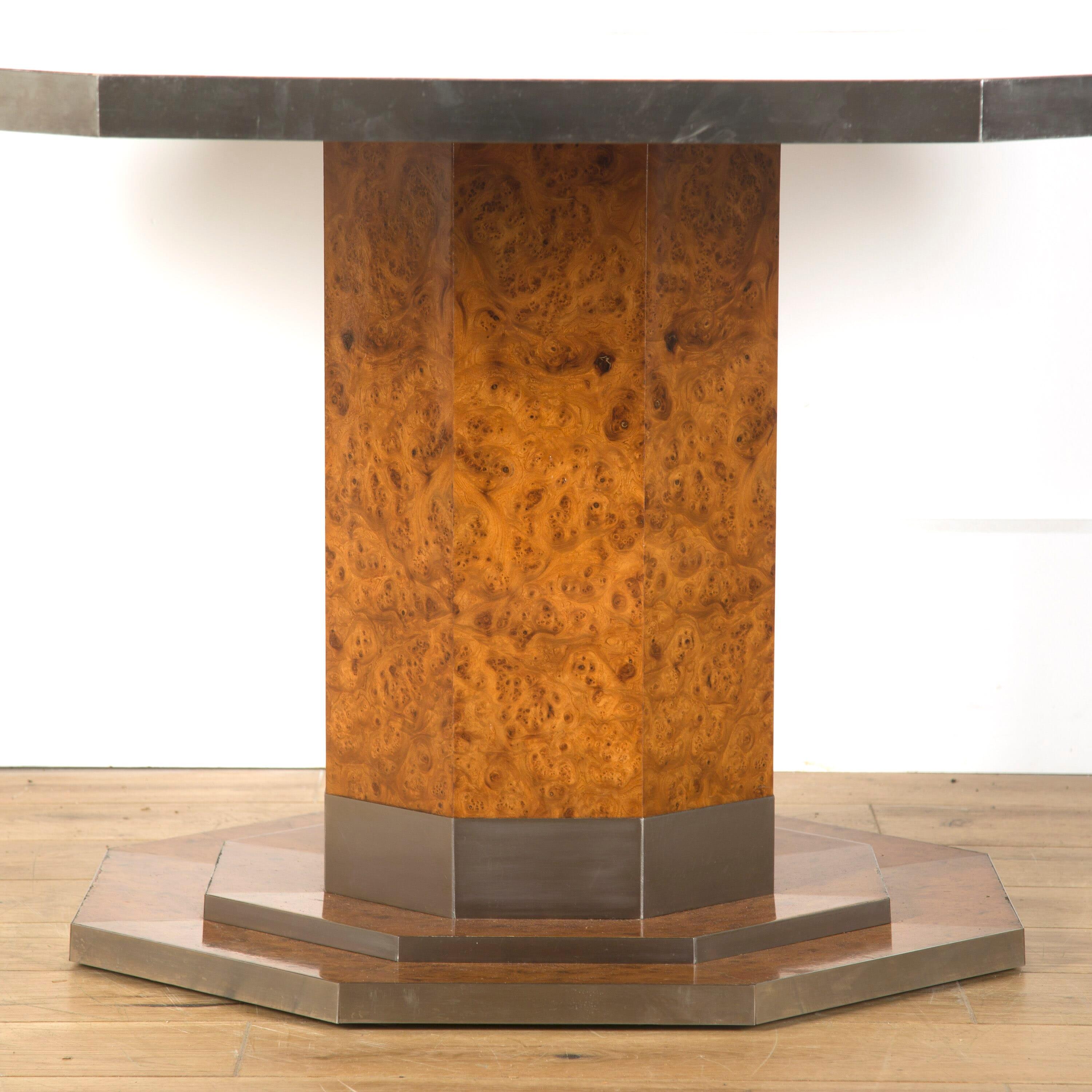 Mid-20th century Belgium burr elm octagonal century table.