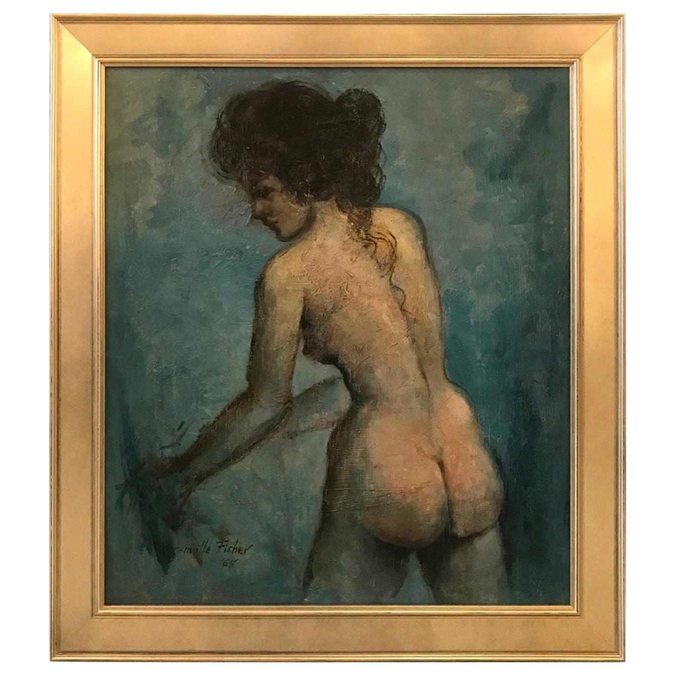 Mid-20th Century Oil on Board Painting of Profile of Woman, Dated 1965