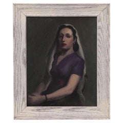 Mid 20th Century Oil on Canvas Portrait of a Veiled Lady