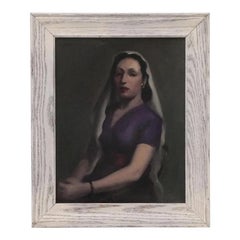 Olio su tela della metà del XX secolo, ritratto di una donna velata