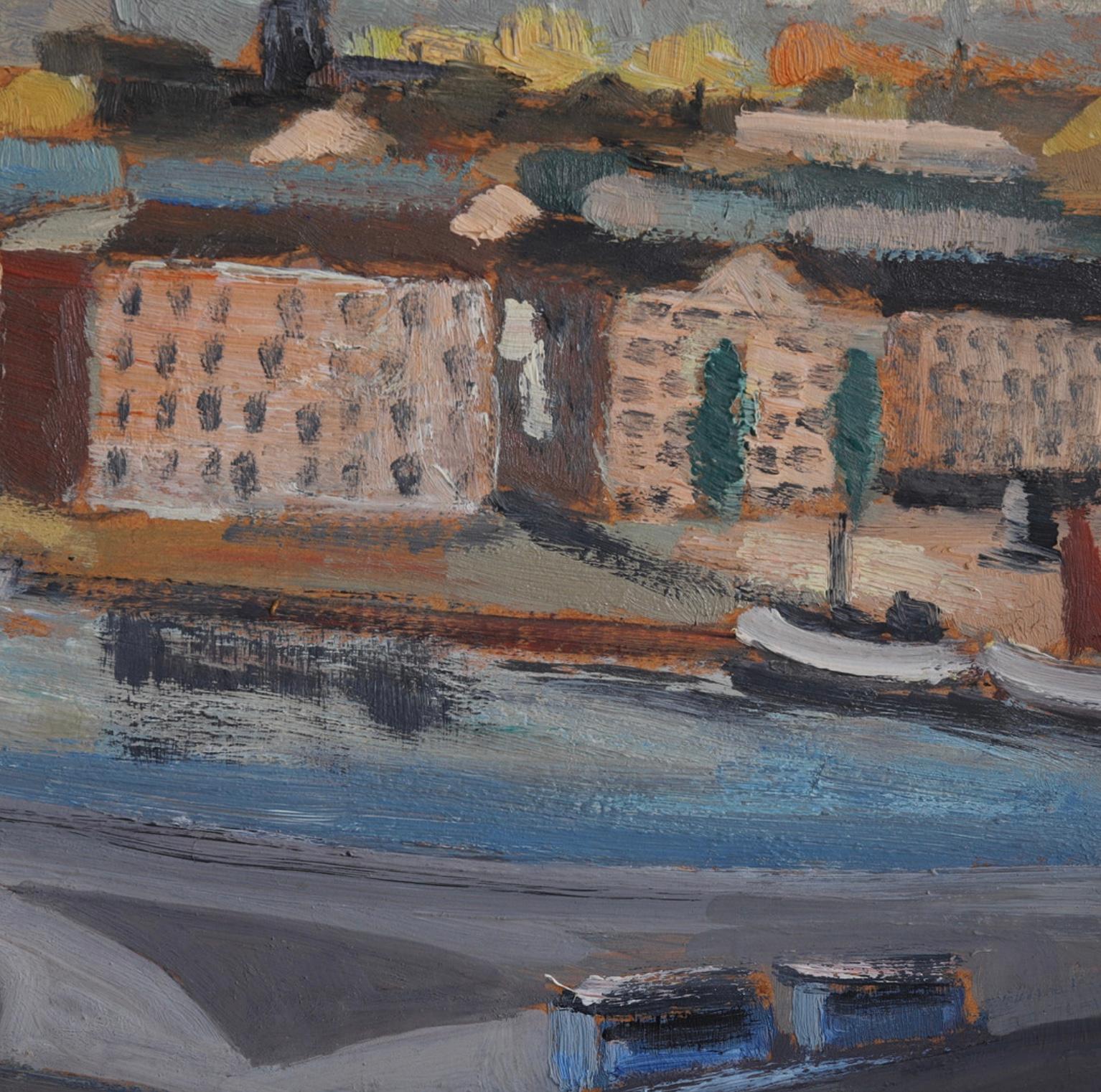 Mitte des 20. Jahrhunderts: Öl auf Tafel eines Stockholmer Bahnhofs (Moderne der Mitte des Jahrhunderts) im Angebot