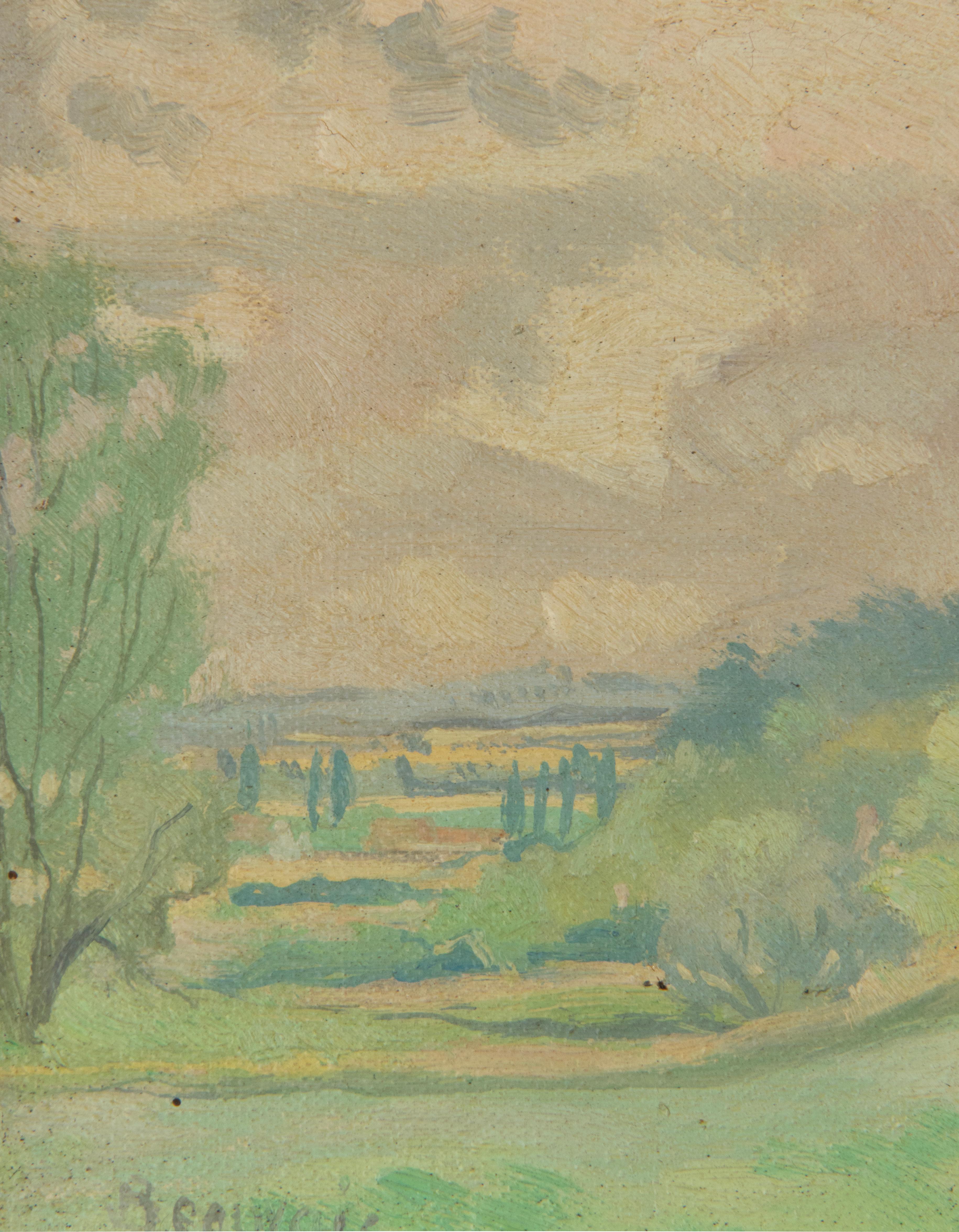 Mid-20th Century Oil Paint ing Landscape, Signed Beauvais For Sale 3