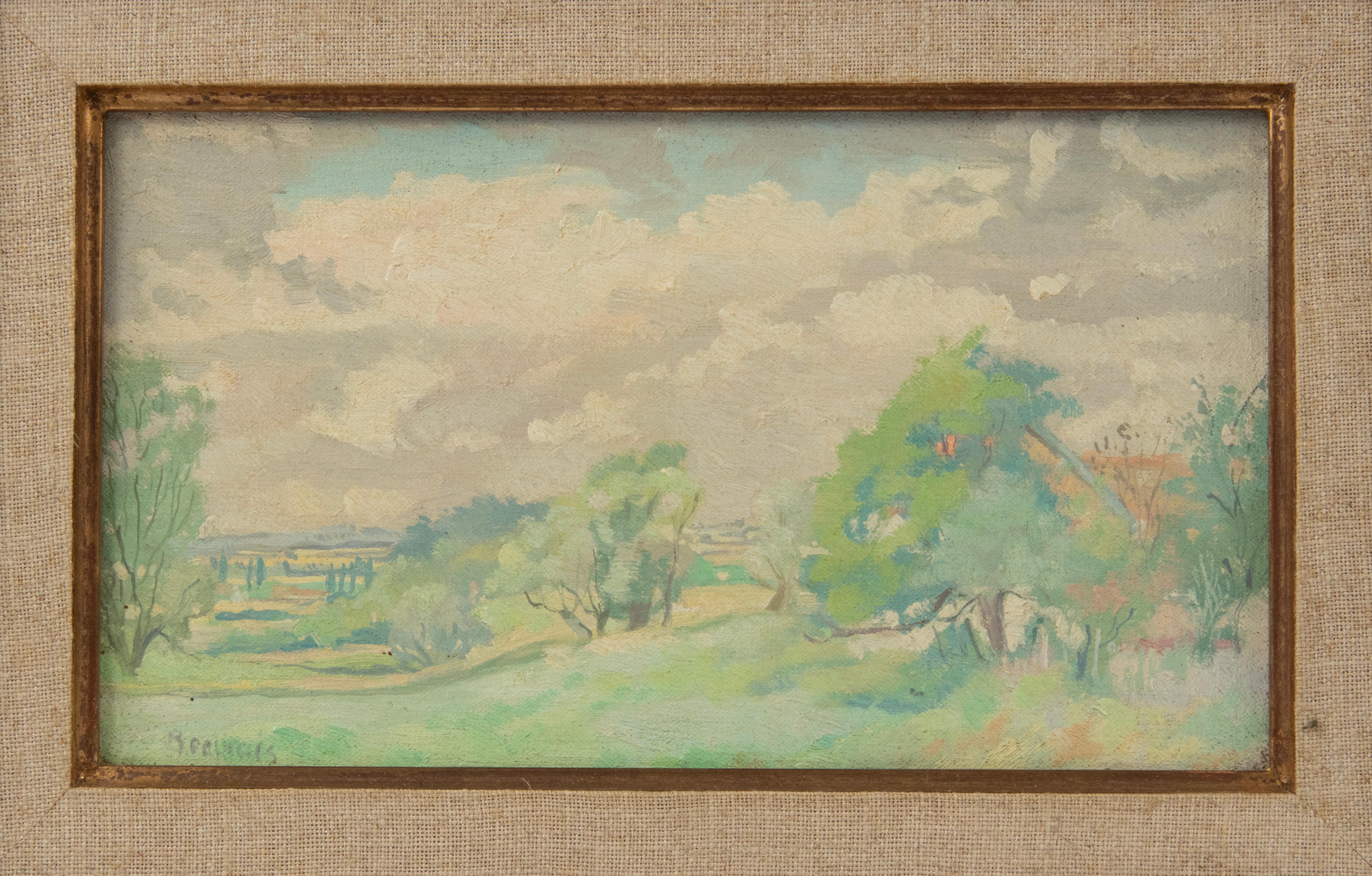 French Mid-20th Century Oil Paint ing Landscape, Signed Beauvais For Sale