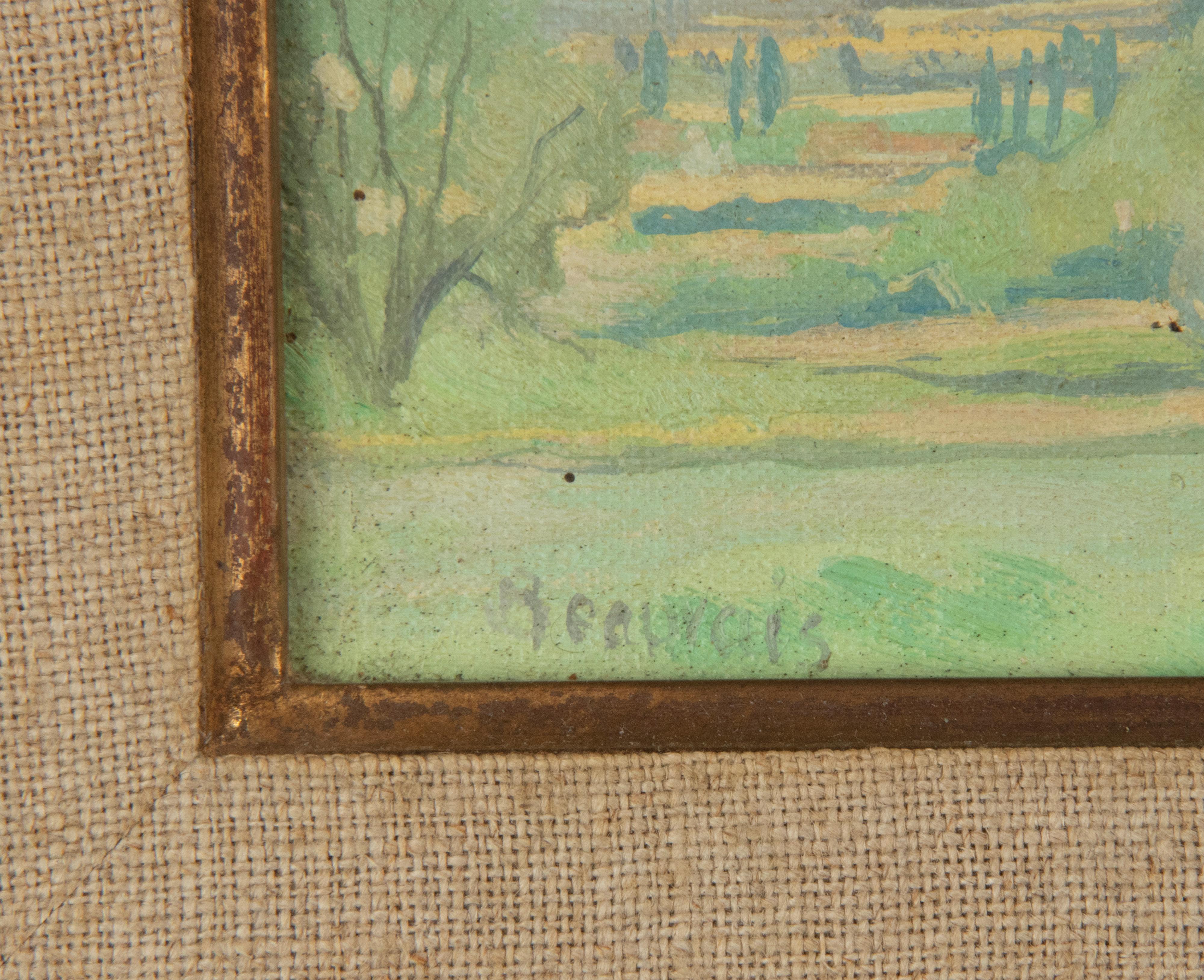 Canvas Mid-20th Century Oil Paint ing Landscape, Signed Beauvais For Sale