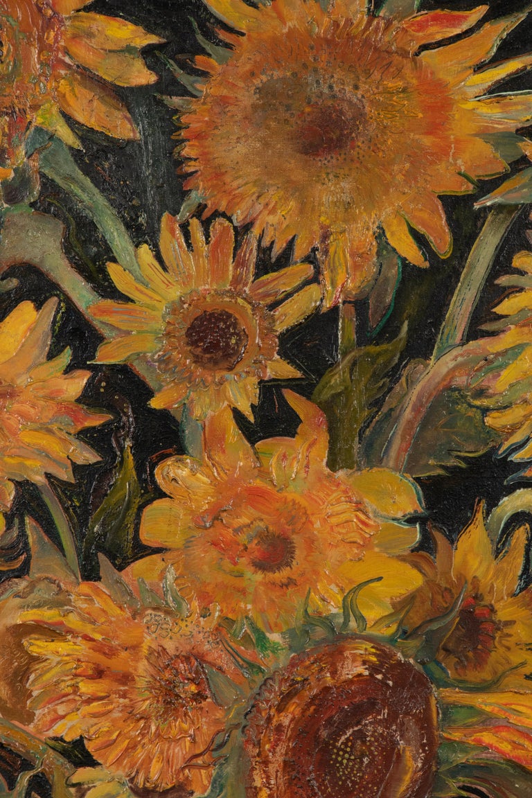 Mid-20th Century, Oil Painting Flower Still Life with Sunflowers in a ...