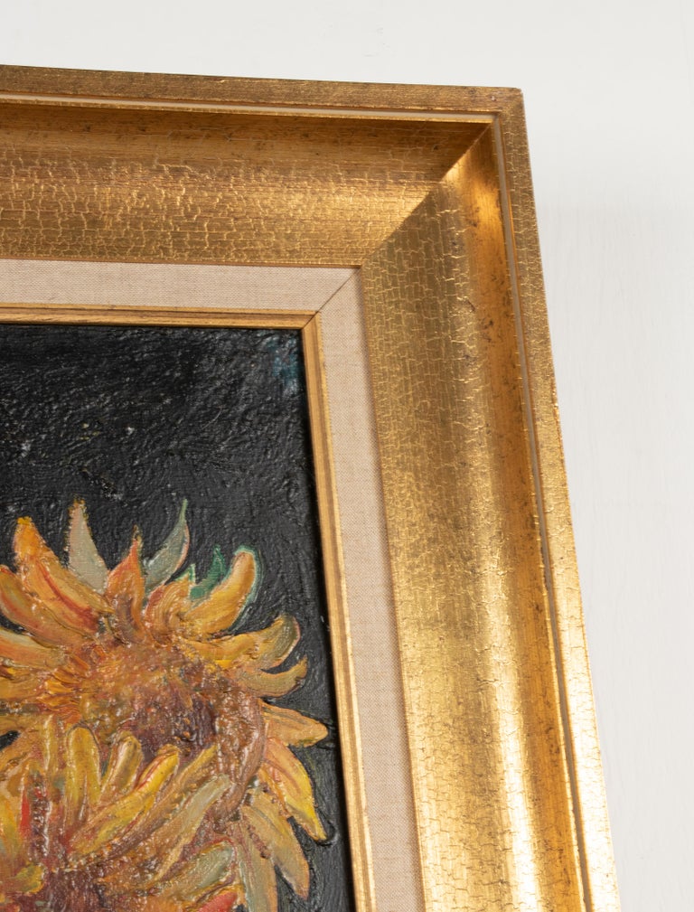 Mid-20th Century, Oil Painting Flower Still Life with Sunflowers in a ...