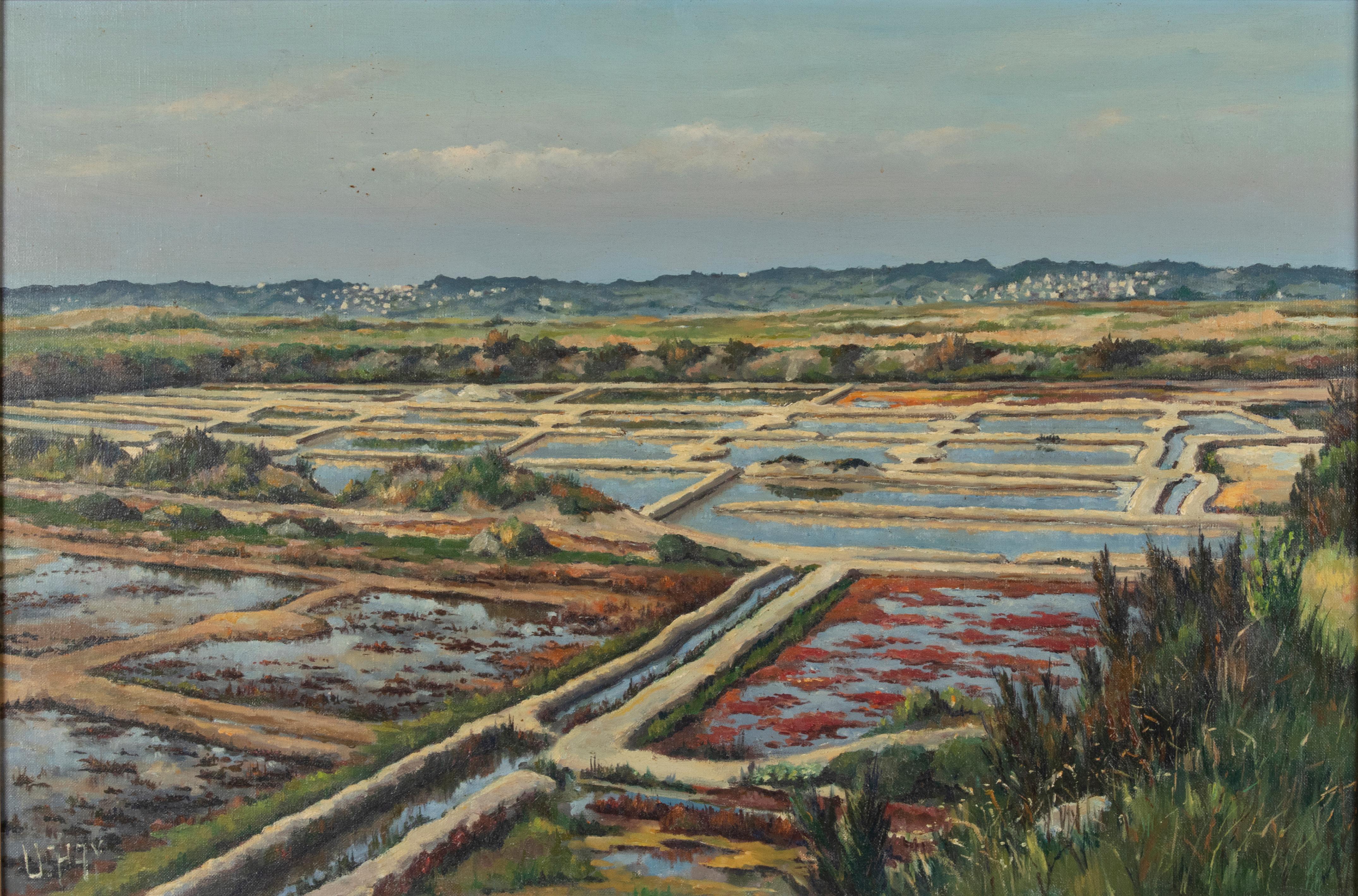 Mid-Century Modern Peinture à l'huile du milieu du 20e siècle La côte bretonne par René Uchay en vente