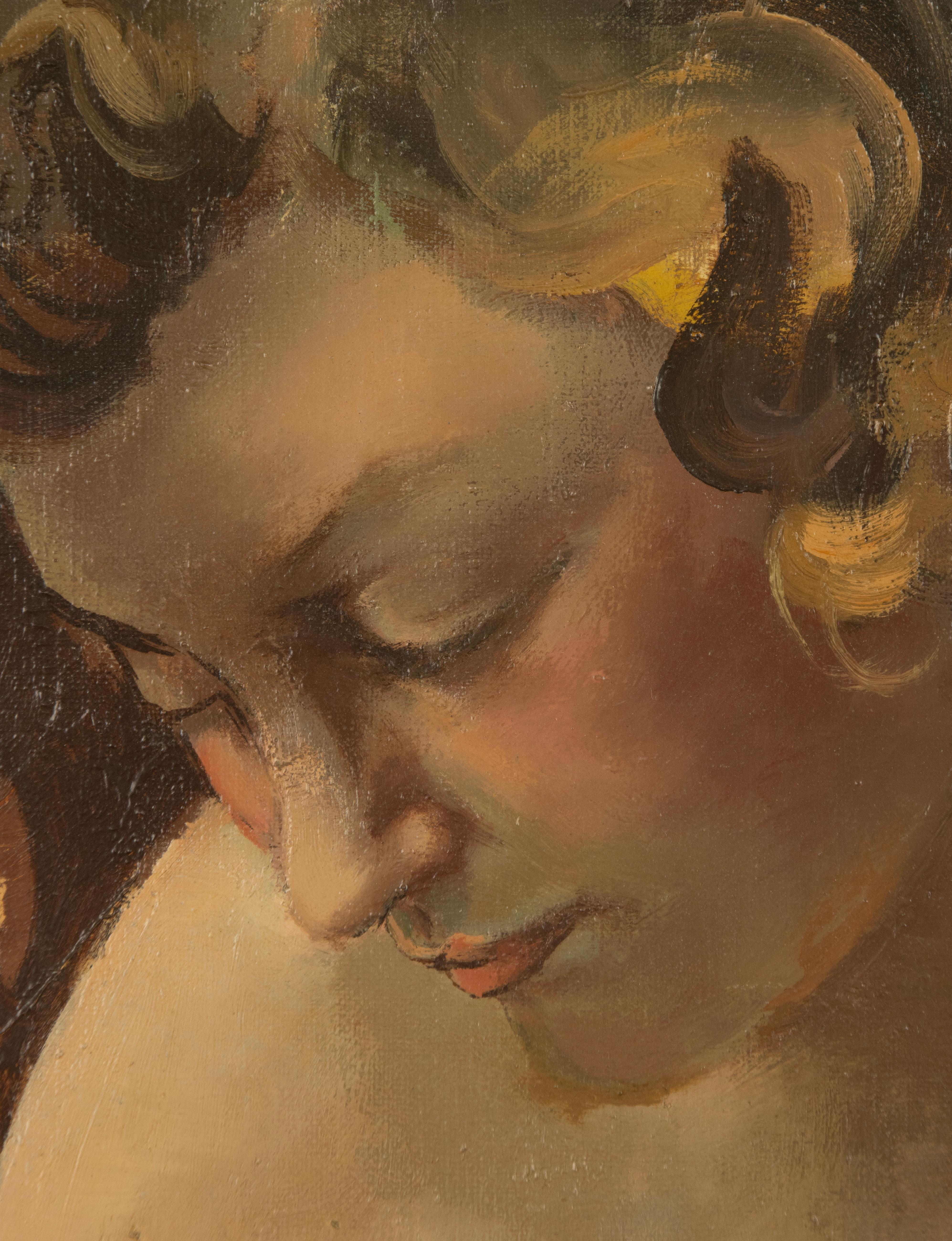 Mitte 20. Jahrhundert Ölgemälde - Jean d'Esparbès - Öl auf Leinwand - Mutterschaft im Angebot 5