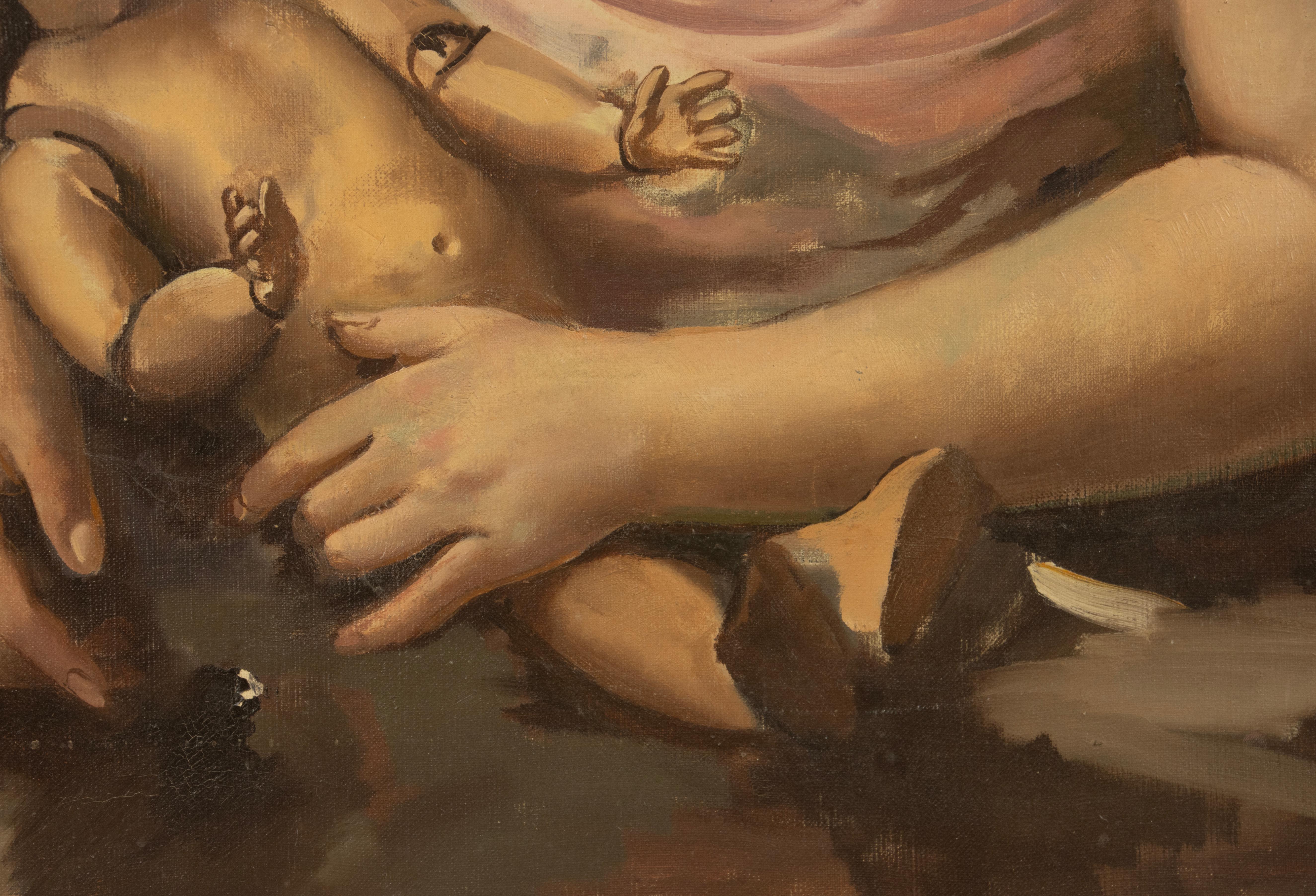 Mitte 20. Jahrhundert Ölgemälde - Jean d'Esparbès - Öl auf Leinwand - Mutterschaft im Angebot 8