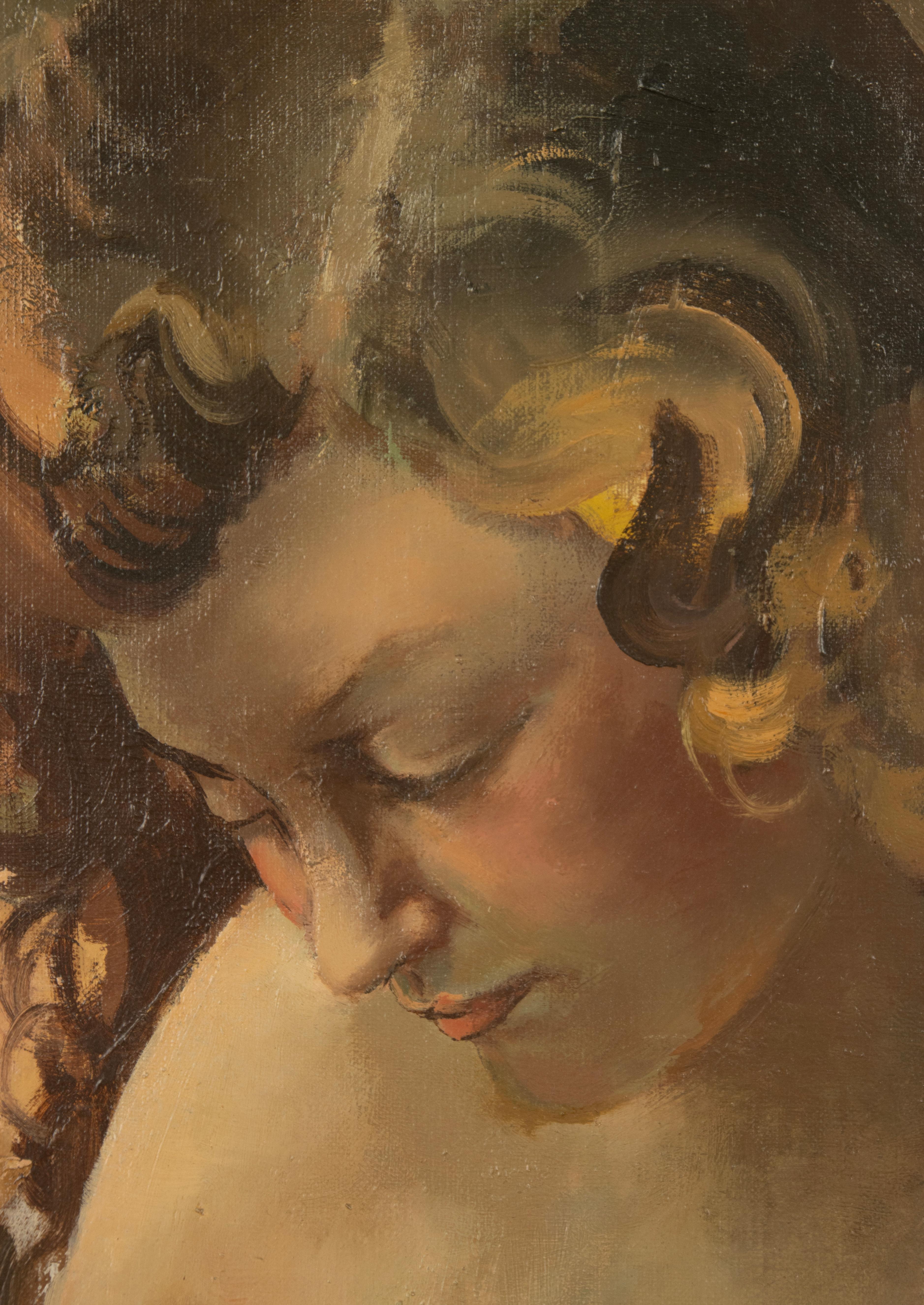 Mitte 20. Jahrhundert Ölgemälde - Jean d'Esparbès - Öl auf Leinwand - Mutterschaft im Angebot 12