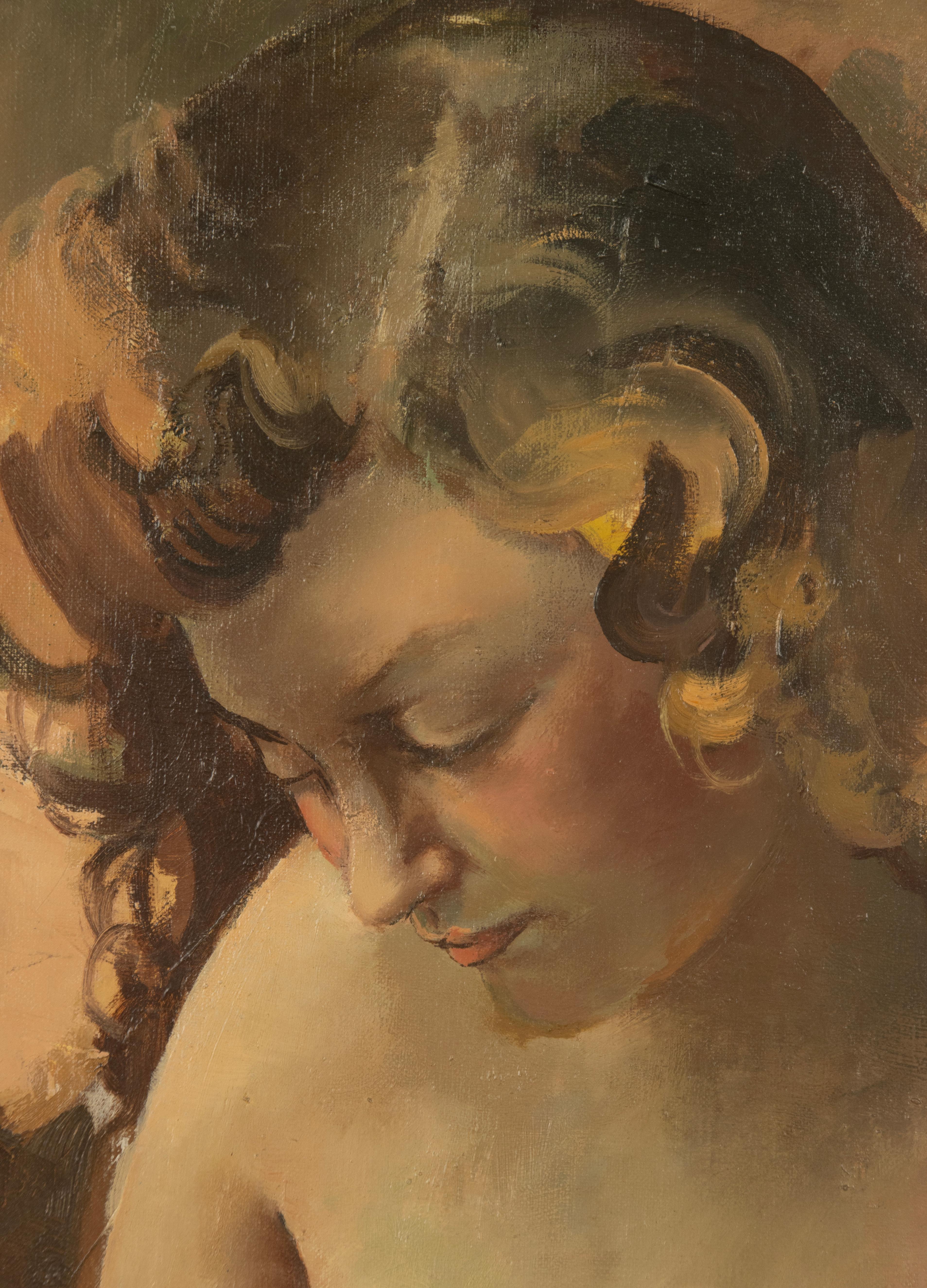 Mitte 20. Jahrhundert Ölgemälde - Jean d'Esparbès - Öl auf Leinwand - Mutterschaft im Angebot 2